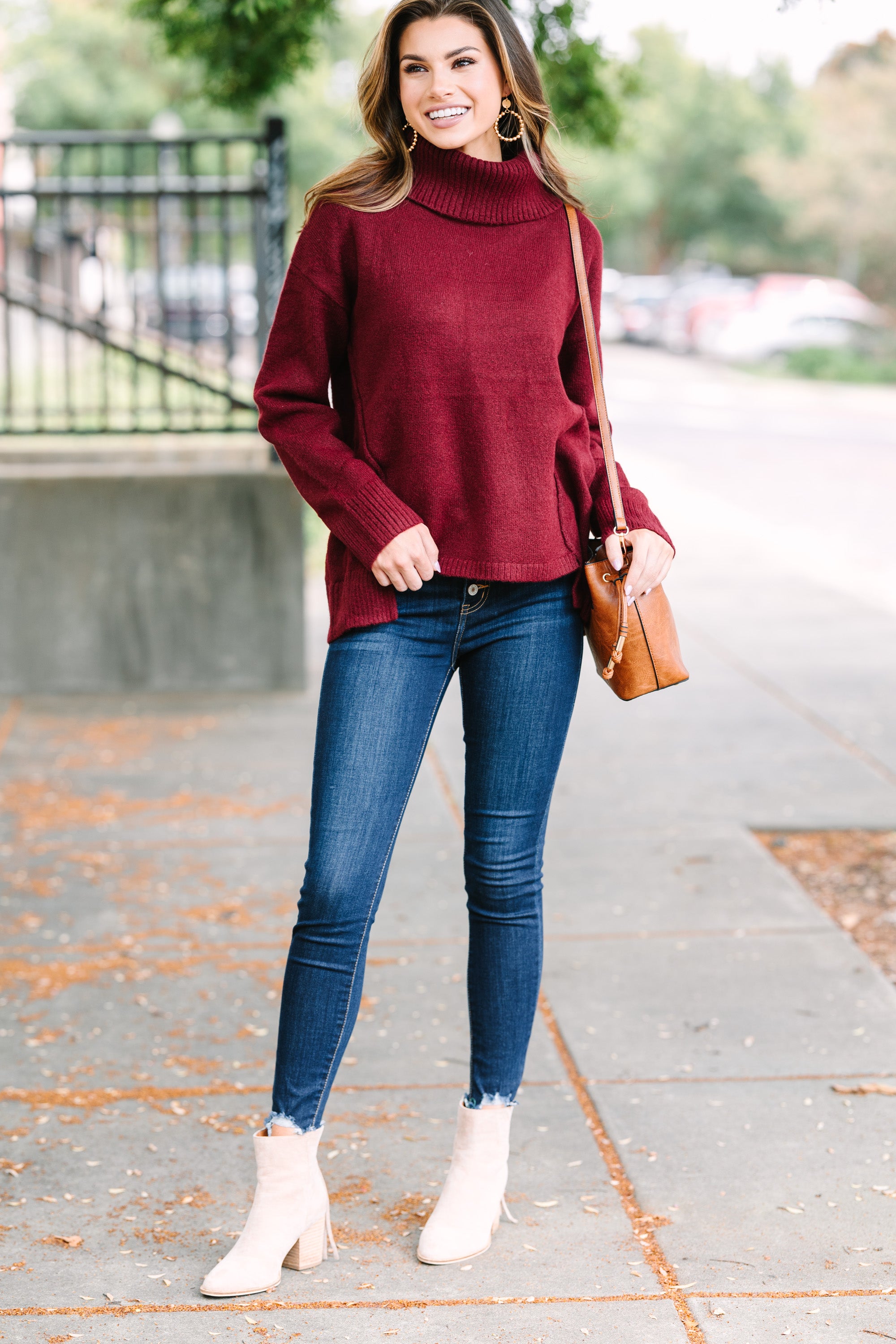 Burgundy Red Turtleneck Sweater-Day