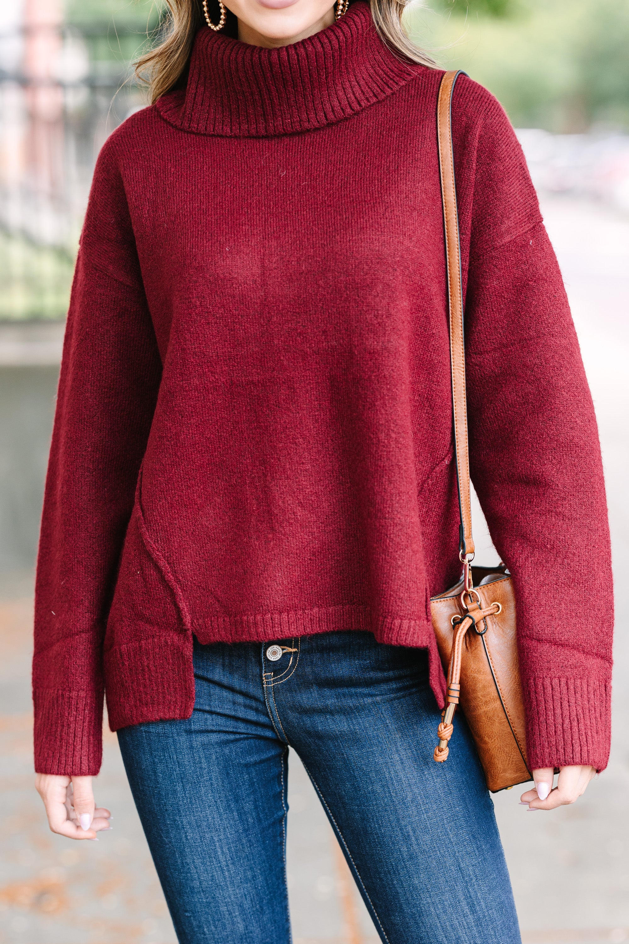 Burgundy Red Turtleneck Sweater-Day