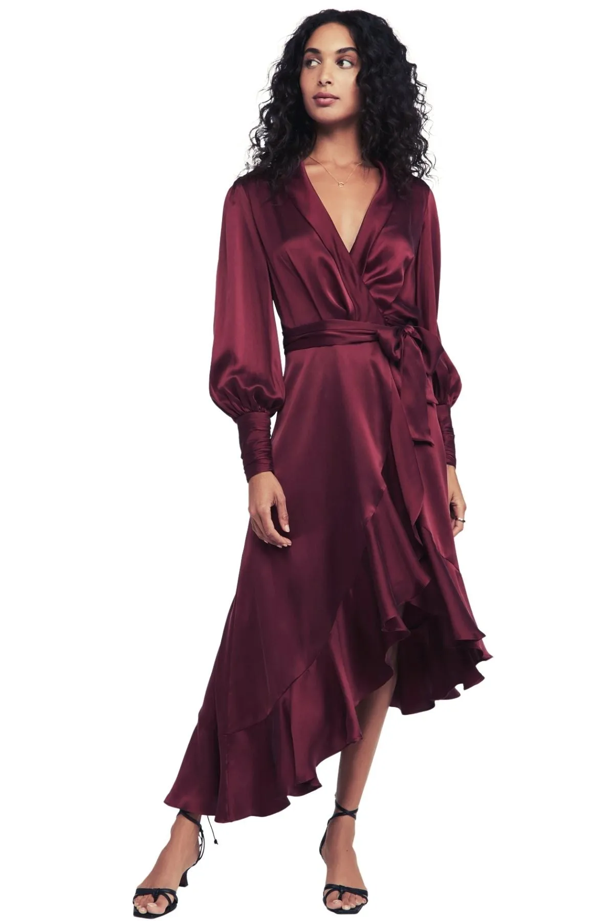 ZIMMERMANN Burgundy Silk Wrap Midi Dress - Buy Now