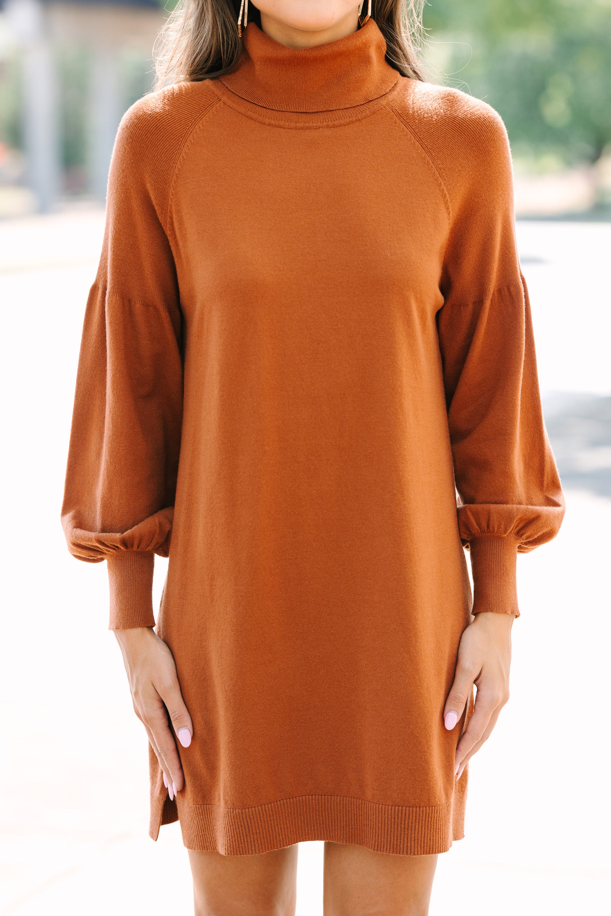 Camel Brown Sweater Dress: A stylish choice for any occasion.