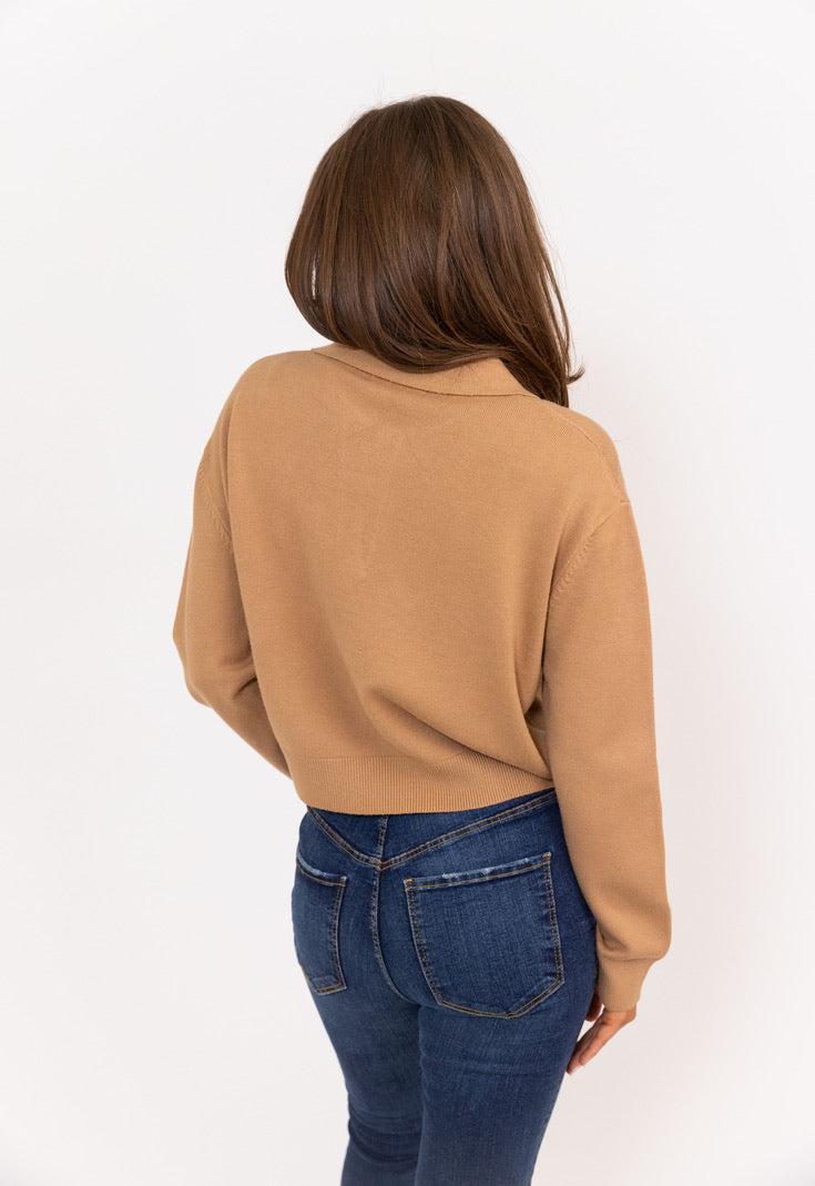 Camel V-Neck Sweater Top - Shop Now!