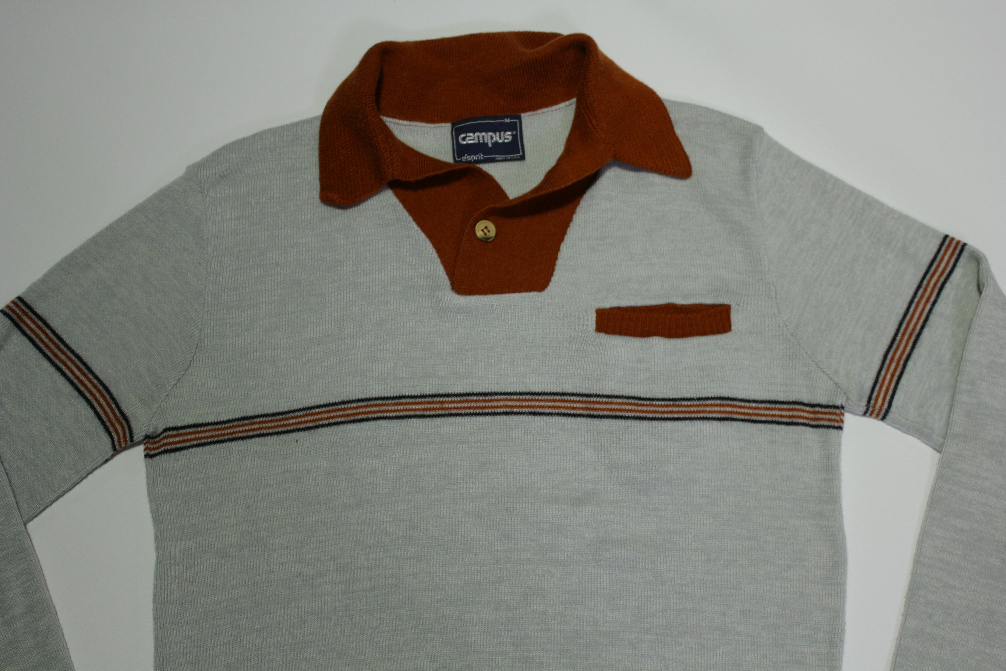 Campus USA Vintage 80's Striped Polo Sweater