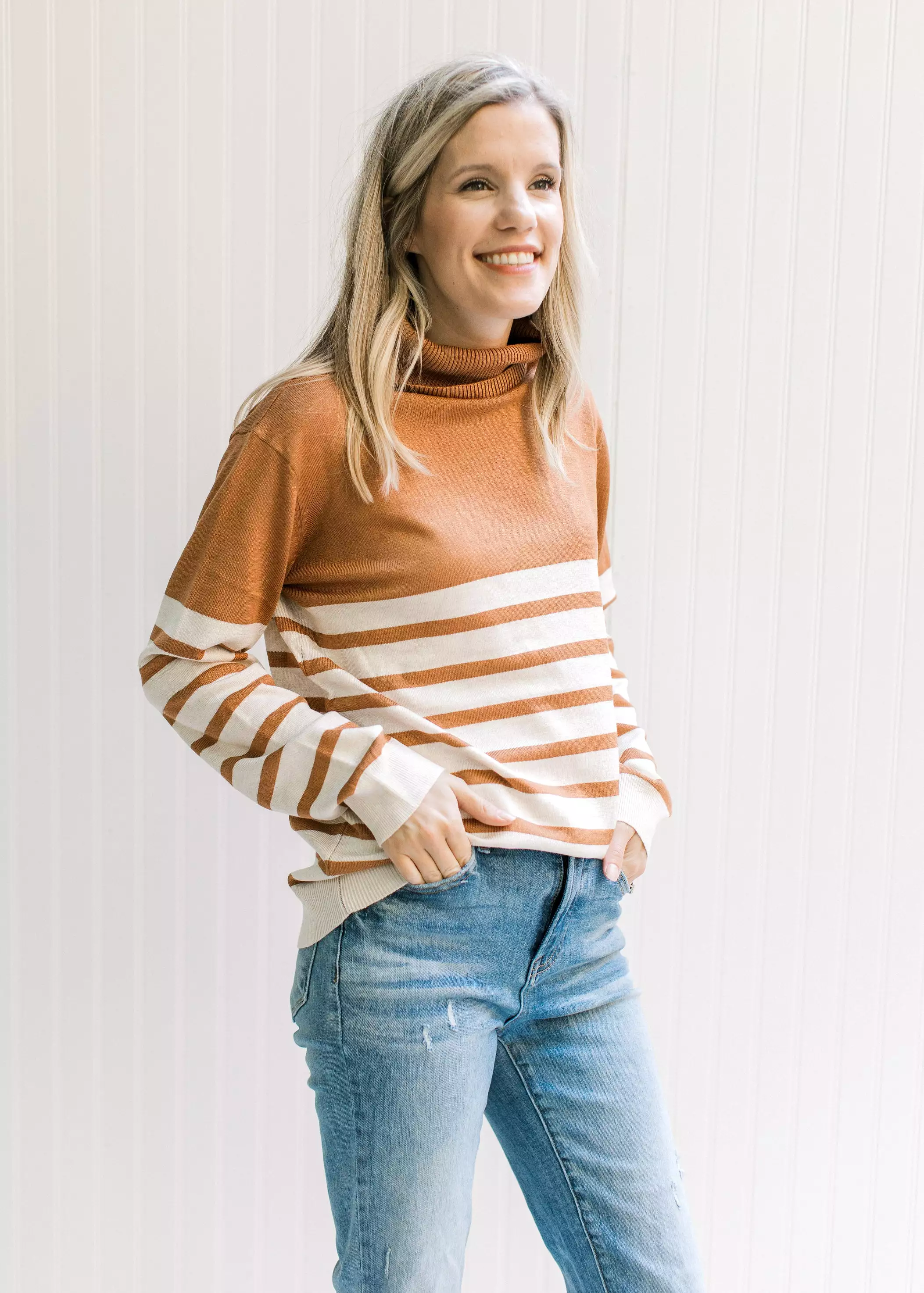 Caramel and Cream Striped Sweater - Shop Now!