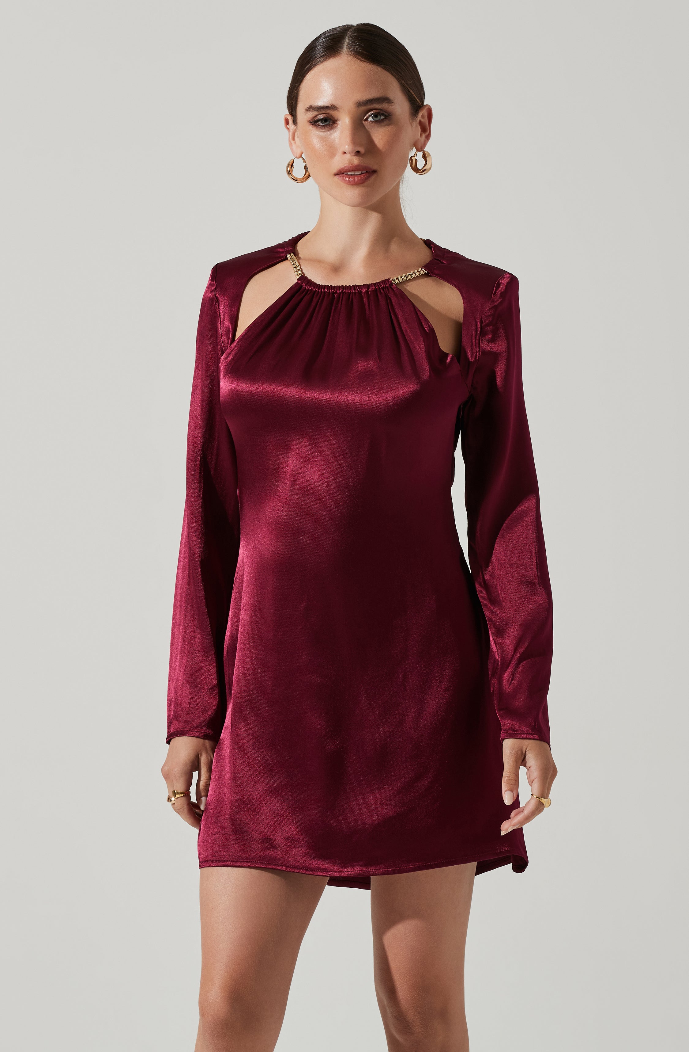 Carina Chain Link Satin Long Sleeve Mini Dress