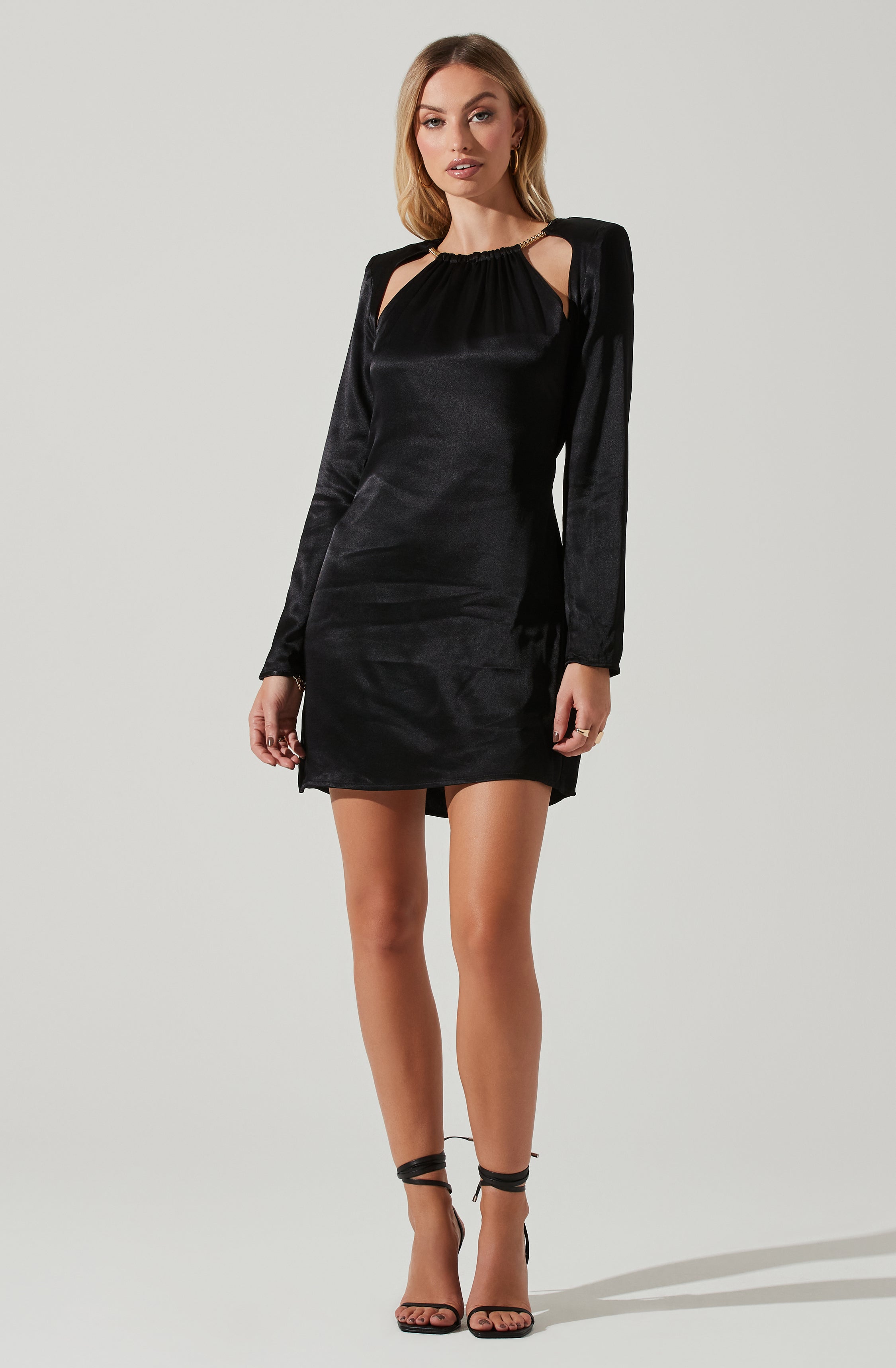 Carina Chain Link Satin Long Sleeve Mini Dress