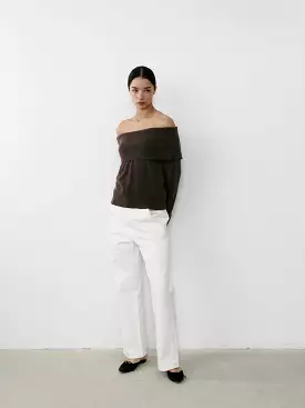 Cashmere off shoulder chestnut brown.