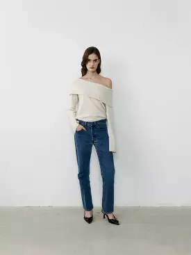 Cashmere Off Shoulder Sweater - Eco White.