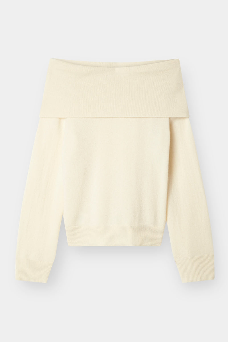 Cashmere Off Shoulder Sweater - Eco White.