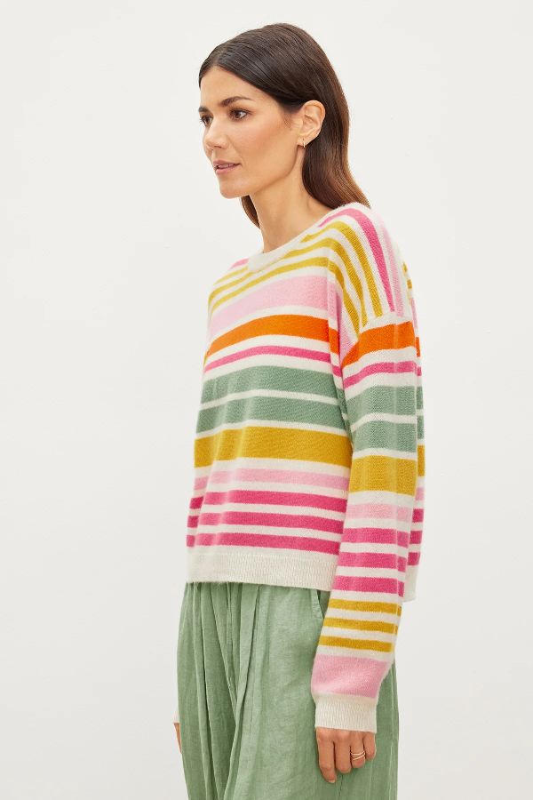 Cashmere Striped Crew Neck Sweater