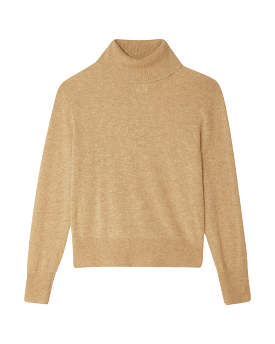 Cashmere Turtleneck Sweater in Camel Heather