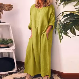 Casual Cotton Linen Long Dress for Women 3XL B-97504