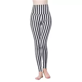 Casual Slimming Striped Leggings - Black and White Grid Pattern