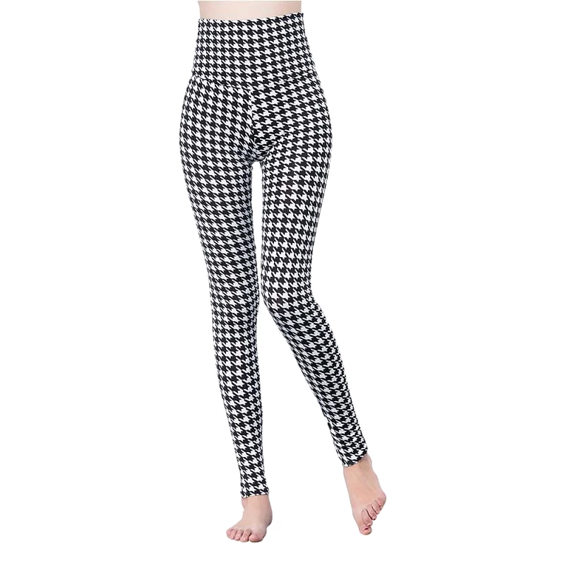 Casual Slimming Striped Leggings - Black and White Grid Pattern