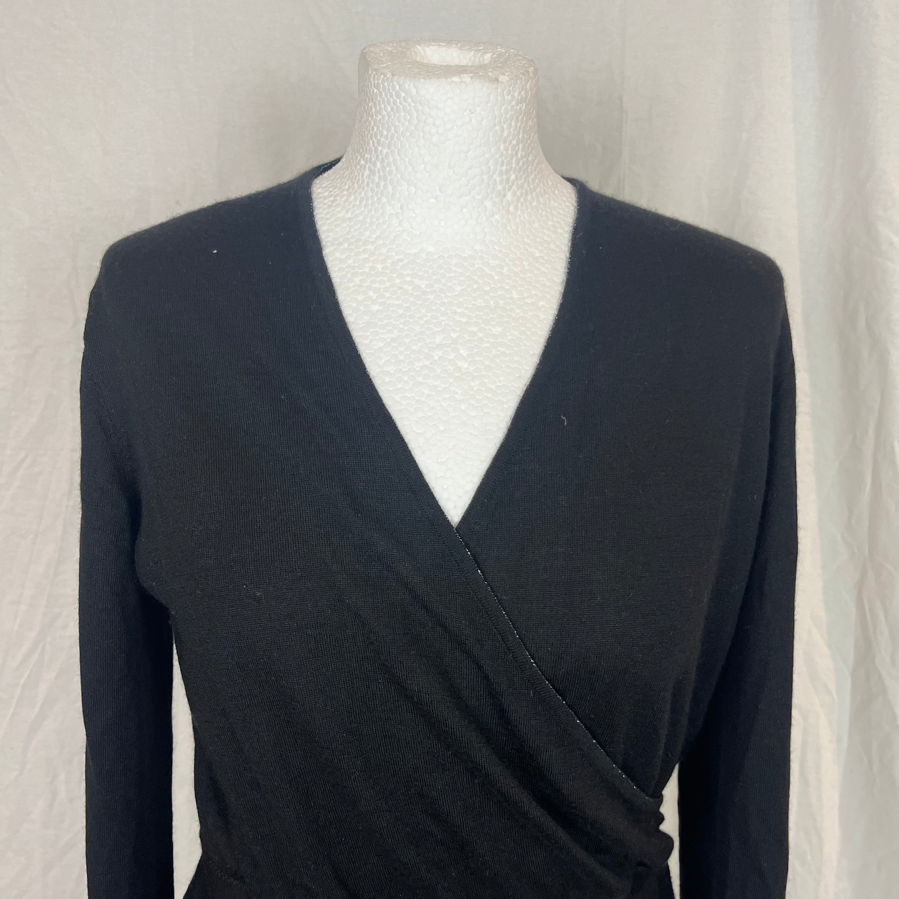 Chanel Black Cashmere Silk V Neck Sweater M