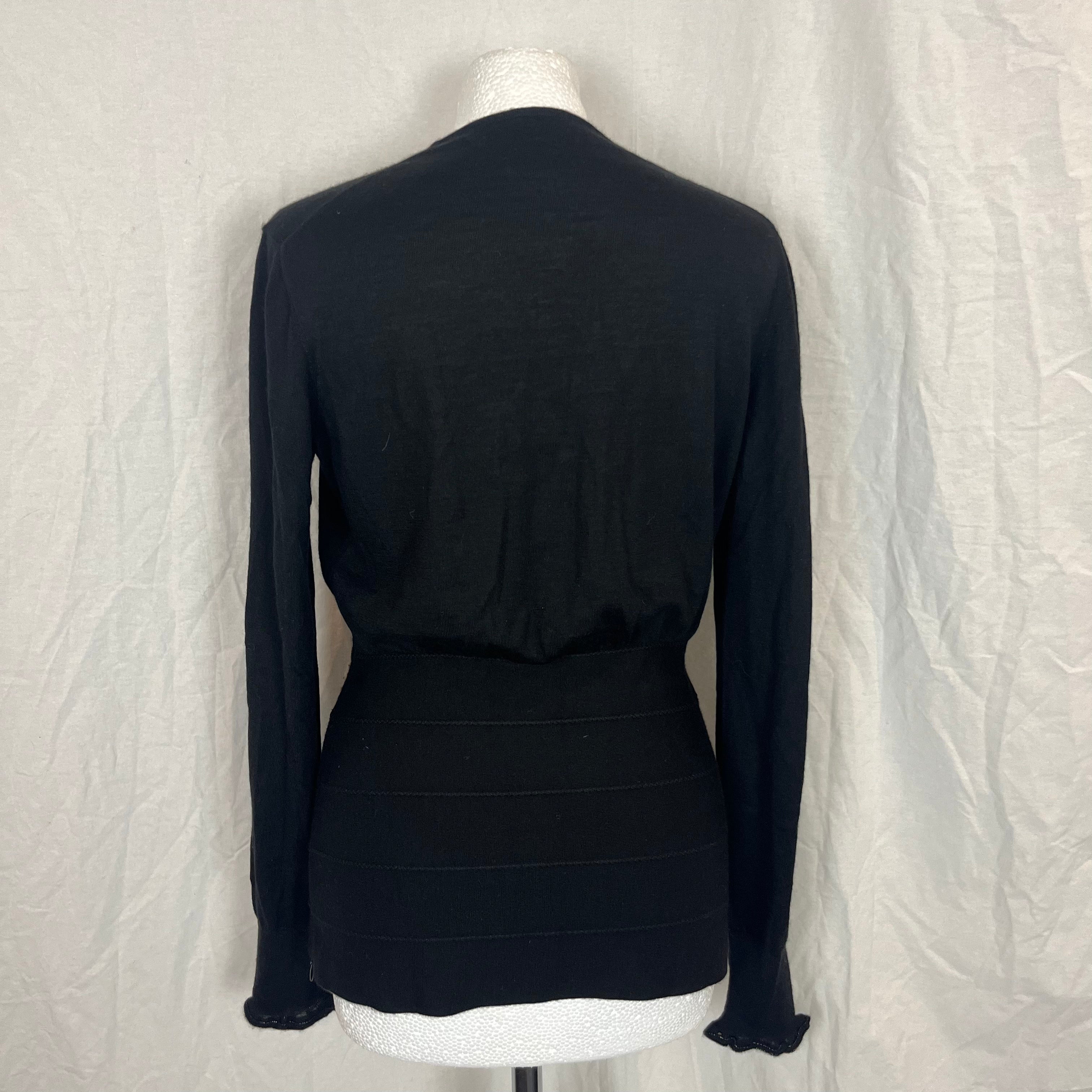 Chanel Black Cashmere Silk V Neck Sweater M