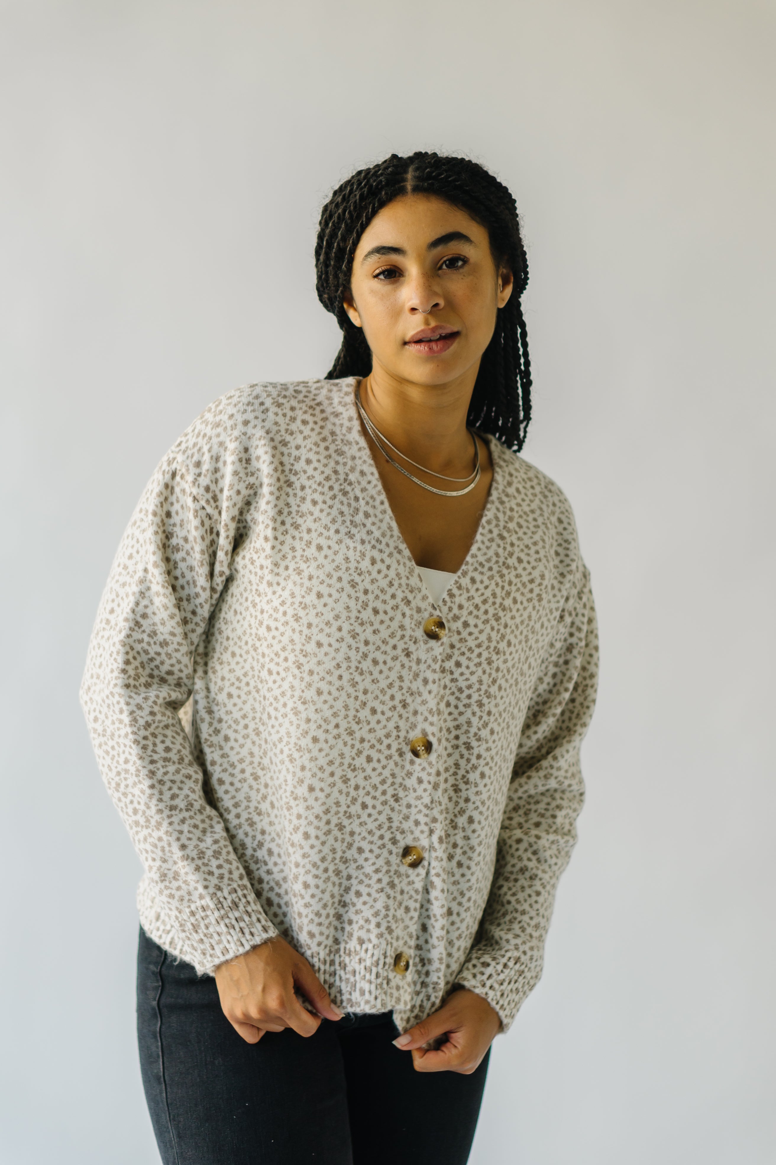 Chaplin Floral Cardigan Cream Taupe.