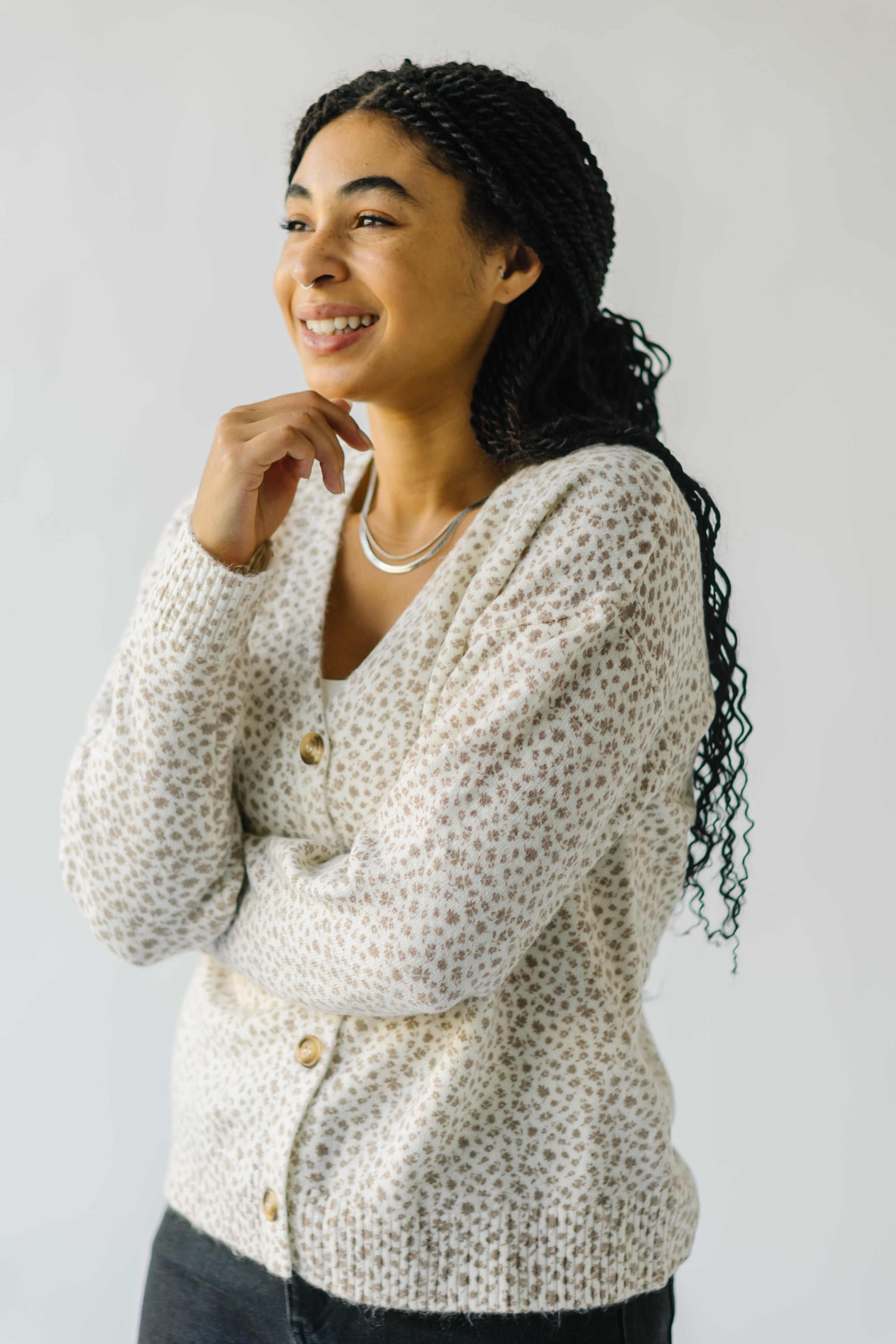 Chaplin Floral Cardigan Cream Taupe.