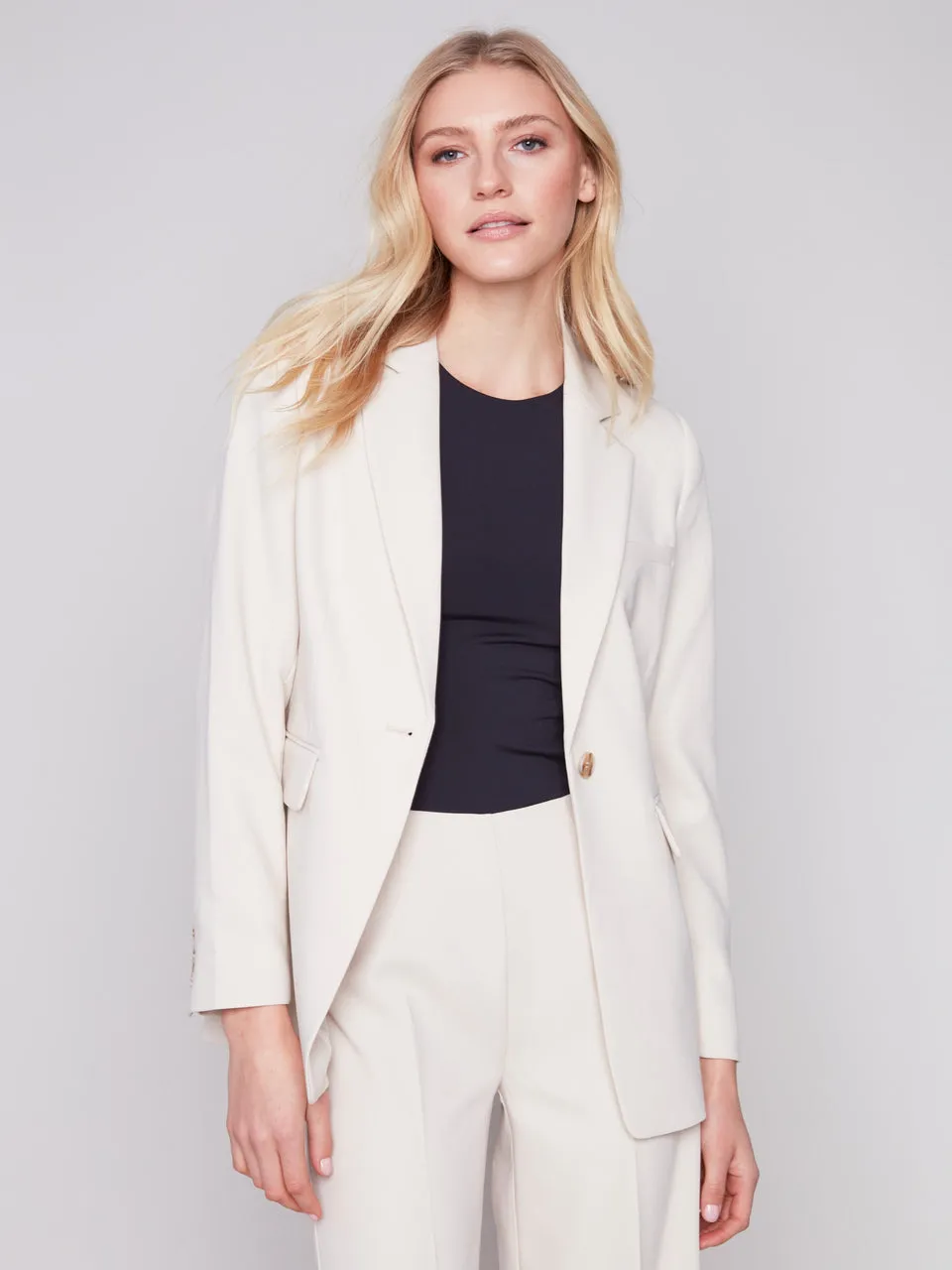 Charlie B Solid Blazer With Ruched Back