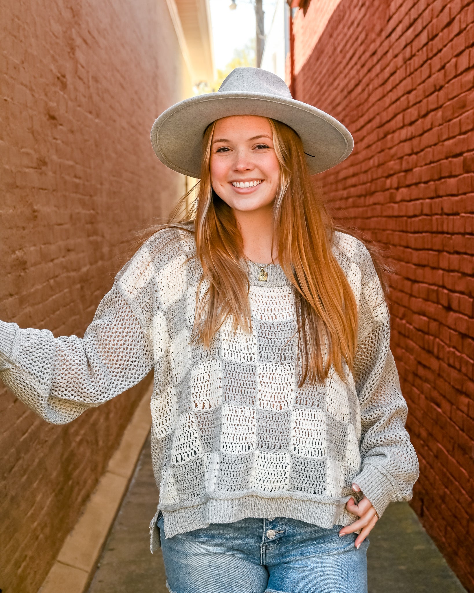 Checkered Knit Sweater for Picnic Date