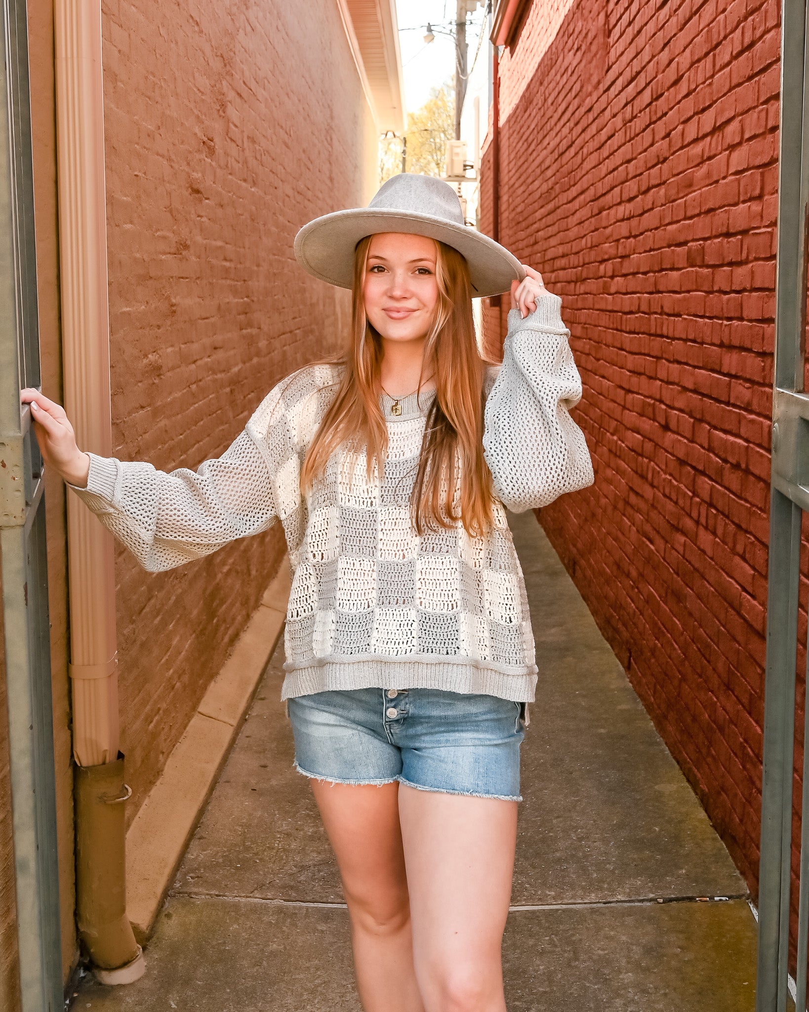 Checkered Knit Sweater for Picnic Date