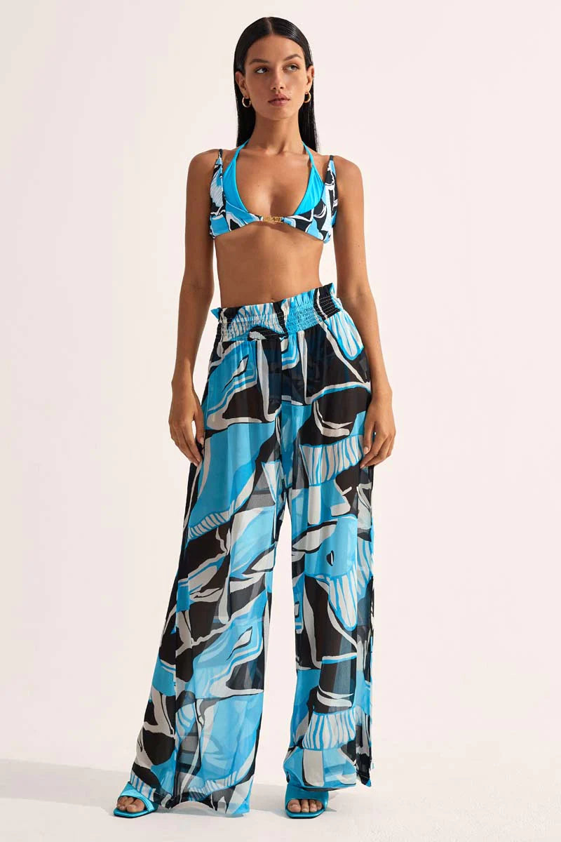 Cin Cin - Artifice Aqua Mission Shirred Palazzo Pants