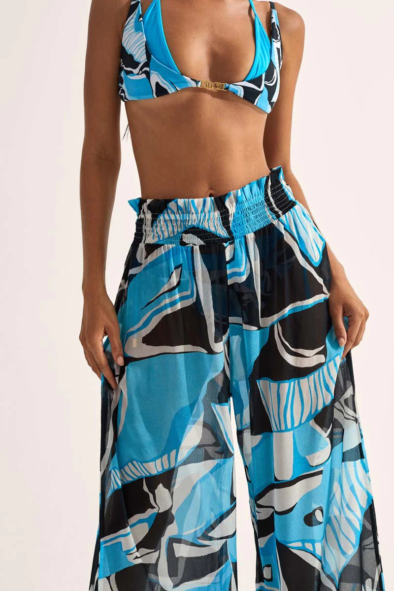 Cin Cin - Artifice Aqua Mission Shirred Palazzo Pants