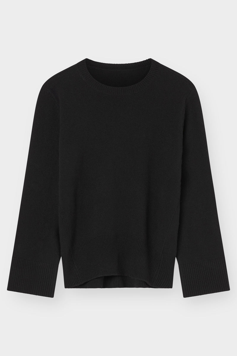 Classic black crew sweater.