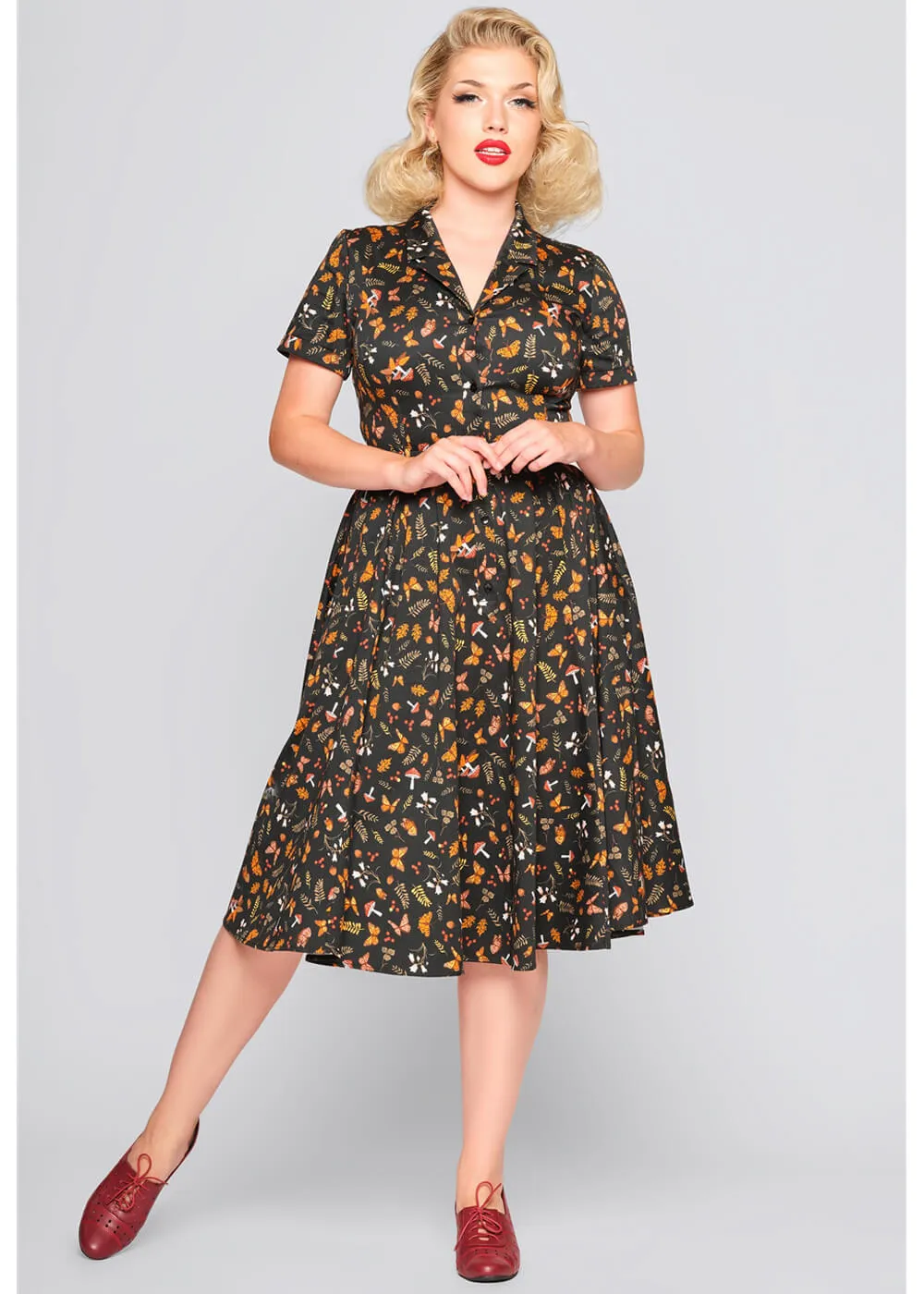 Collectif Black Caterina Butterfly Woodland 50's Swing Dress