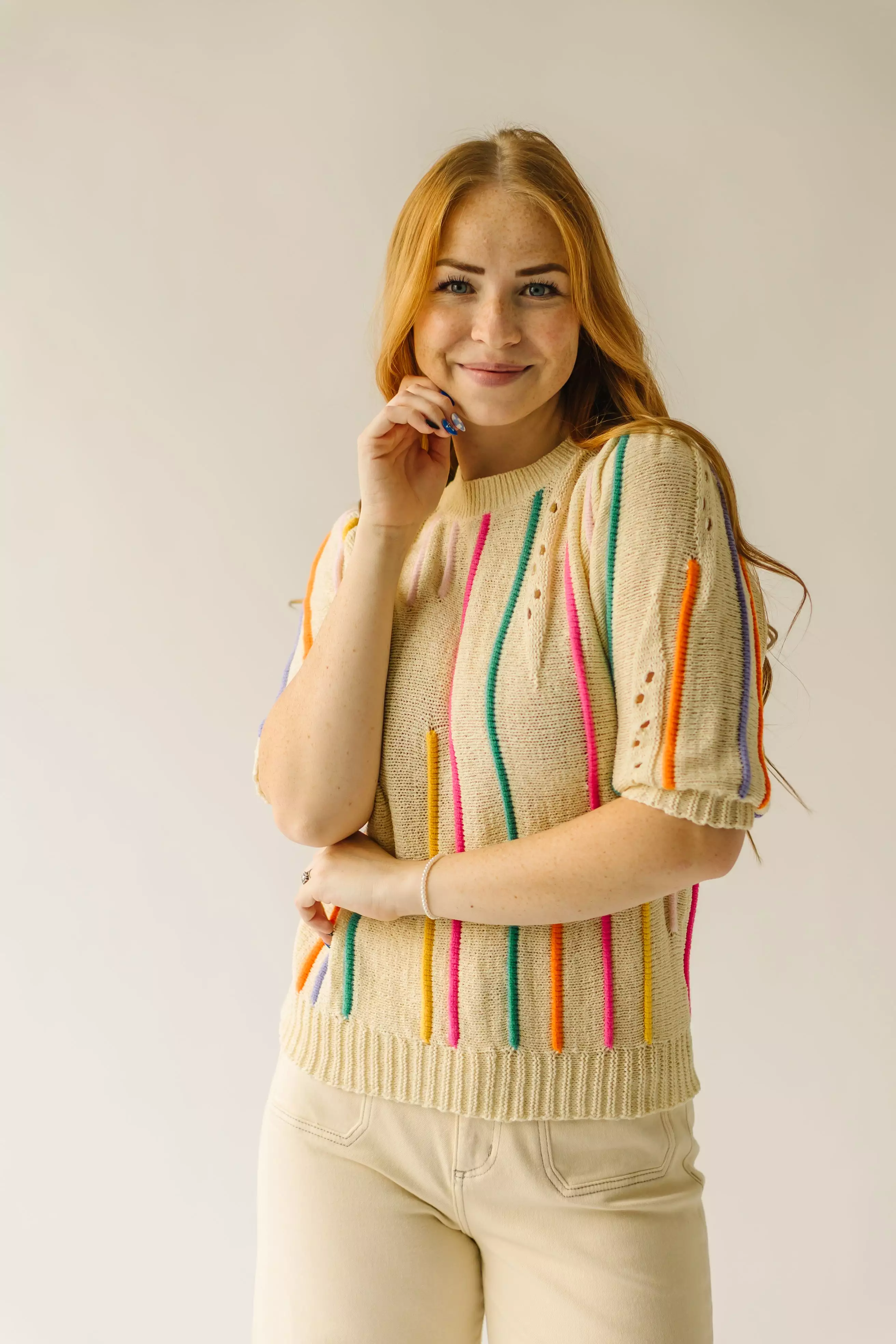 Collings Cream Striped Detail Sweater