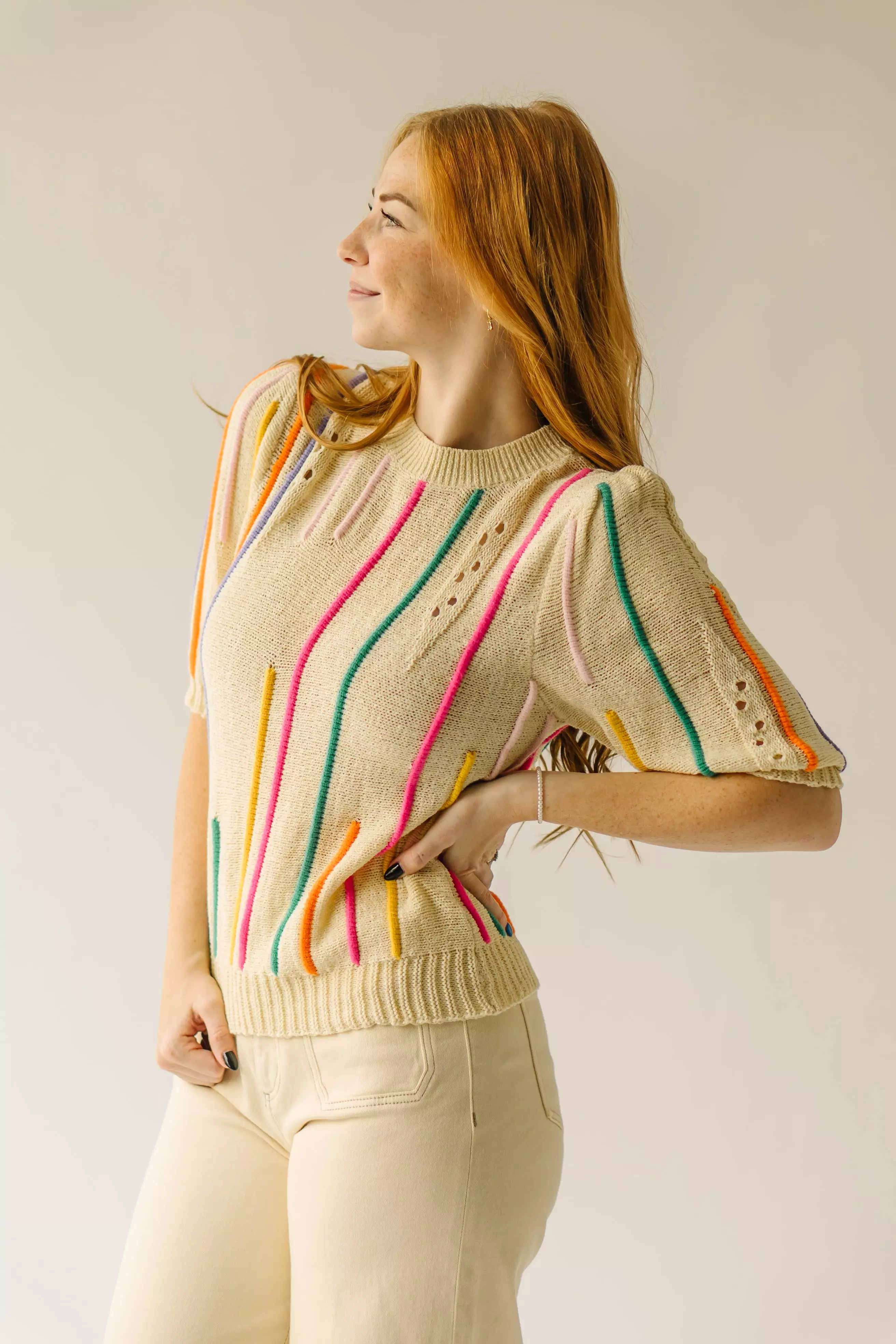 Collings Cream Striped Detail Sweater