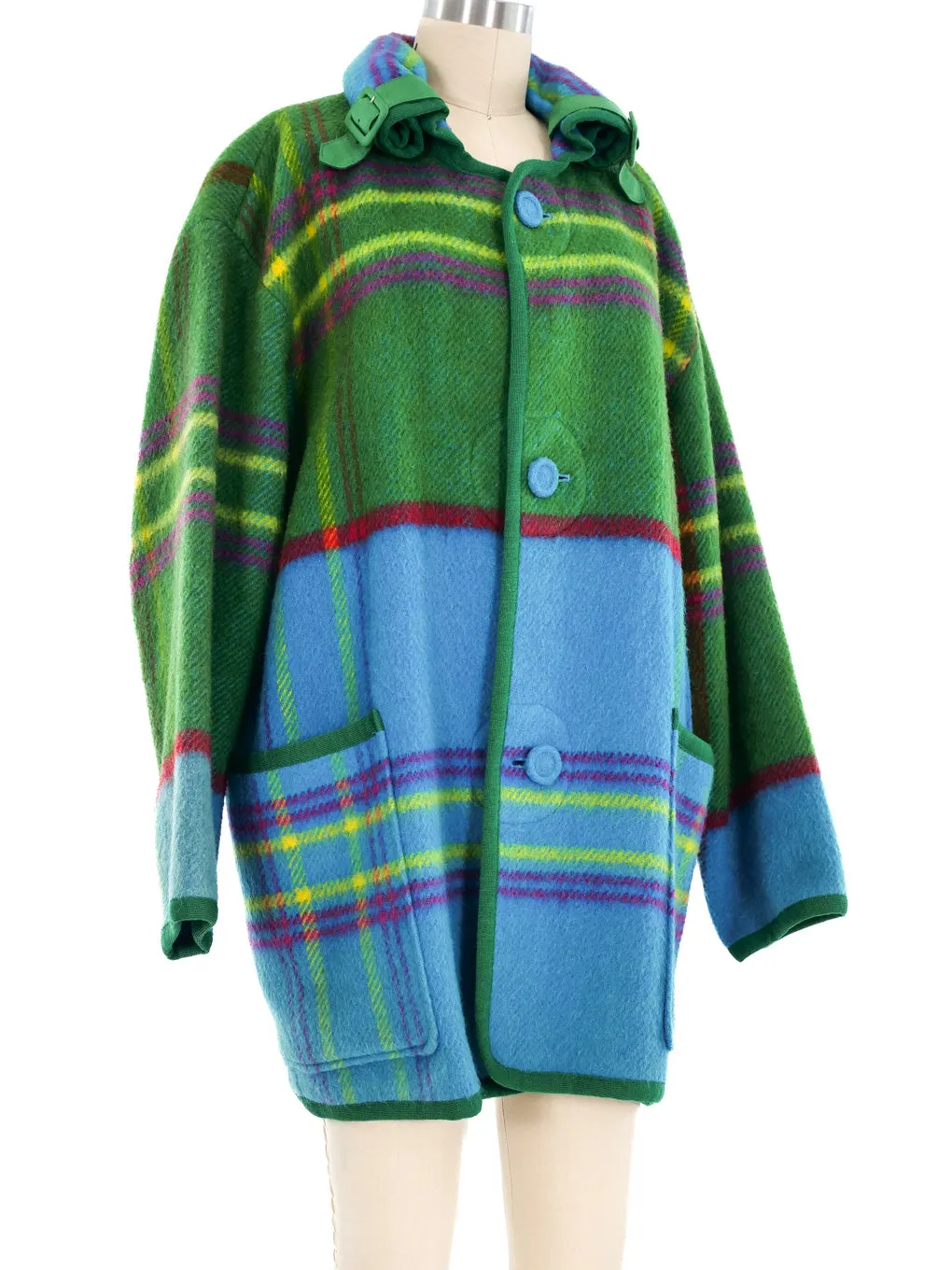 Colorblock Plaid Wool Coat by Hai Sporting Gear by Issey Miyake