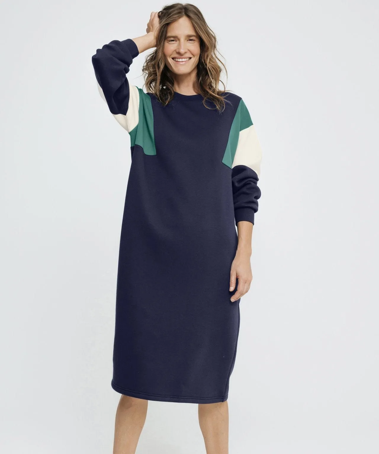 Colorblock Sweatshirt Dress with Long Sleeves