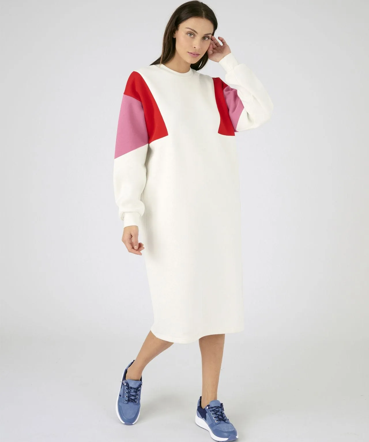 Colorblock Sweatshirt Dress with Long Sleeves