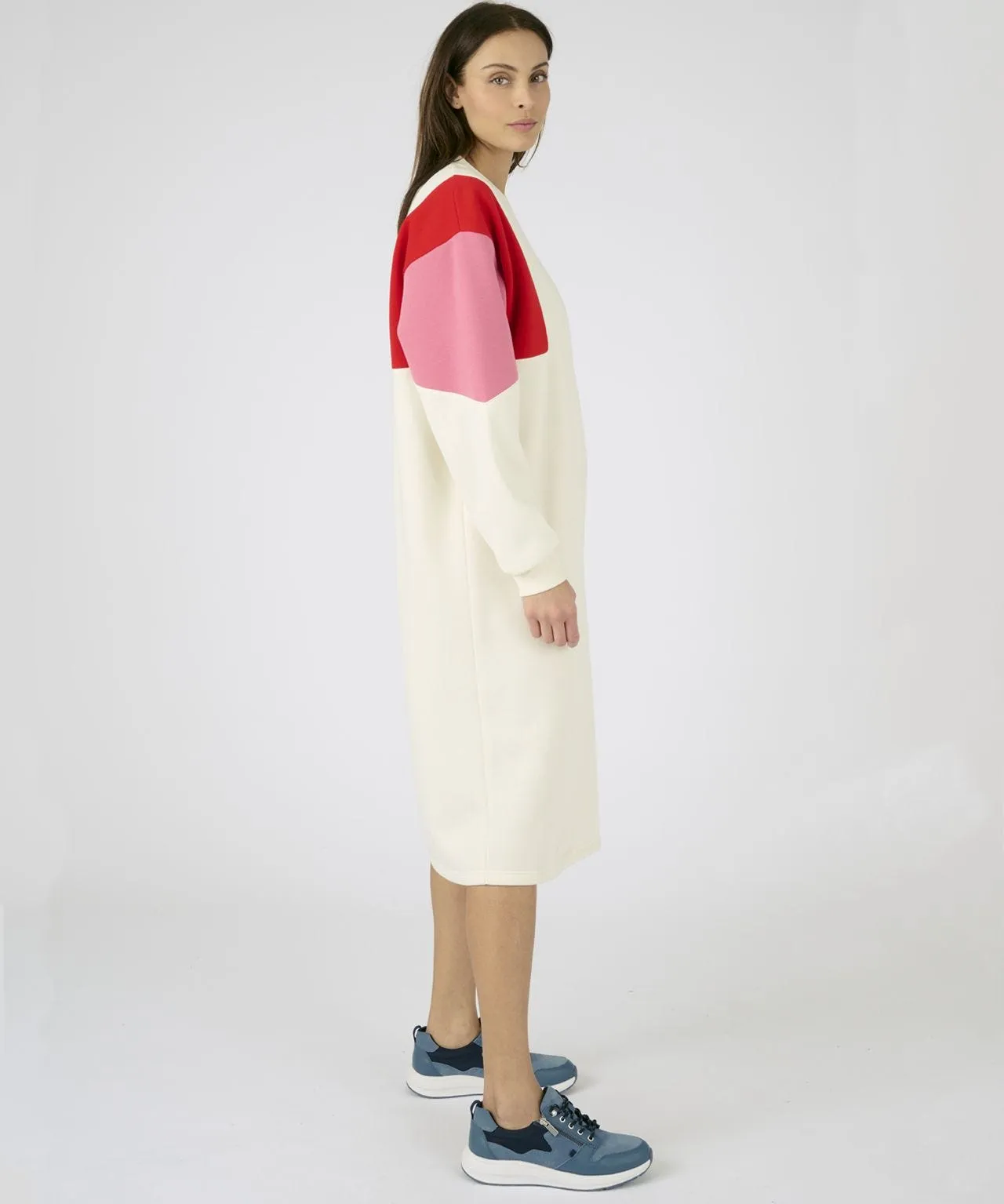 Colorblock Sweatshirt Dress with Long Sleeves