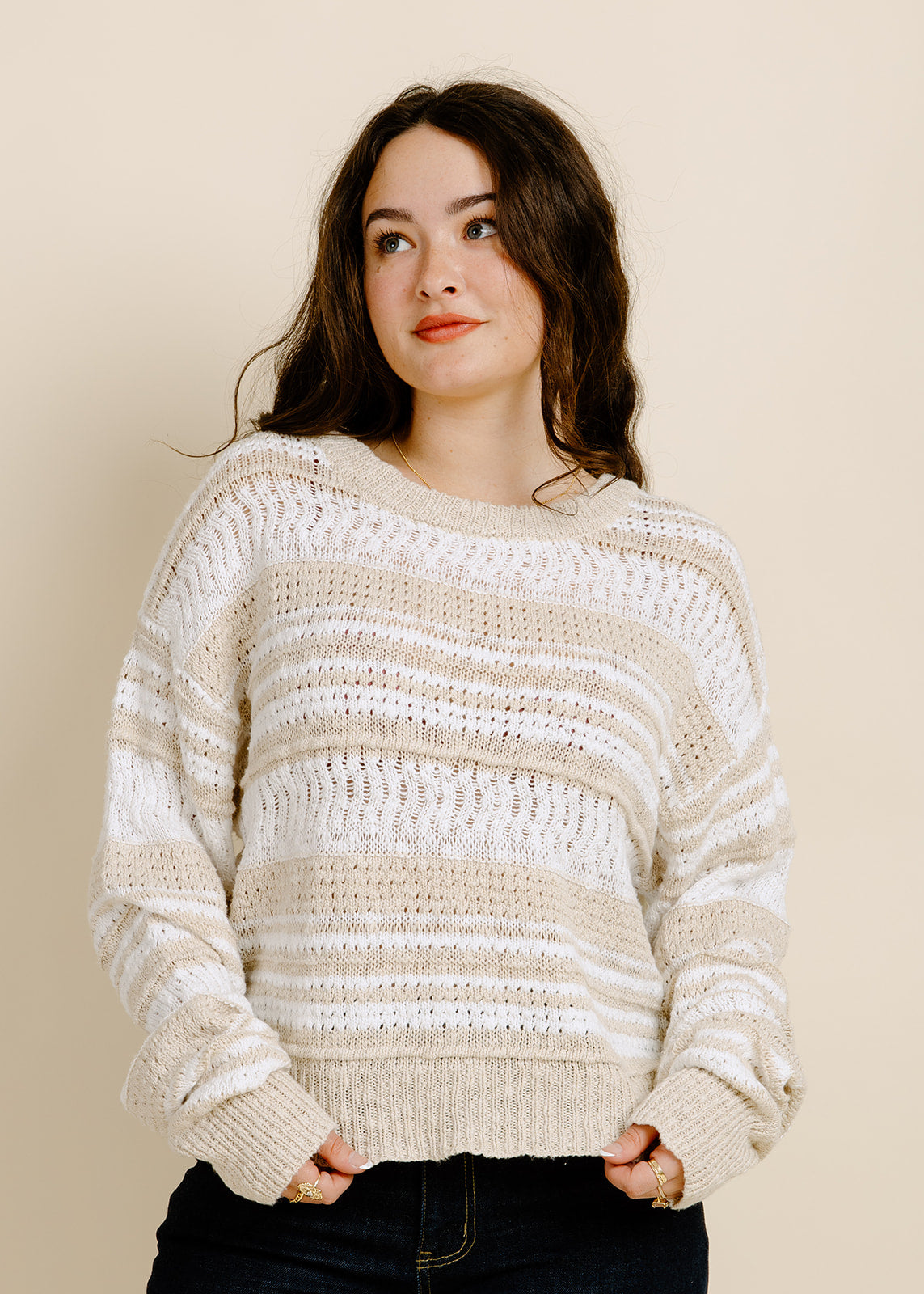 Coralie Striped Sweater - Ivory/Taupe