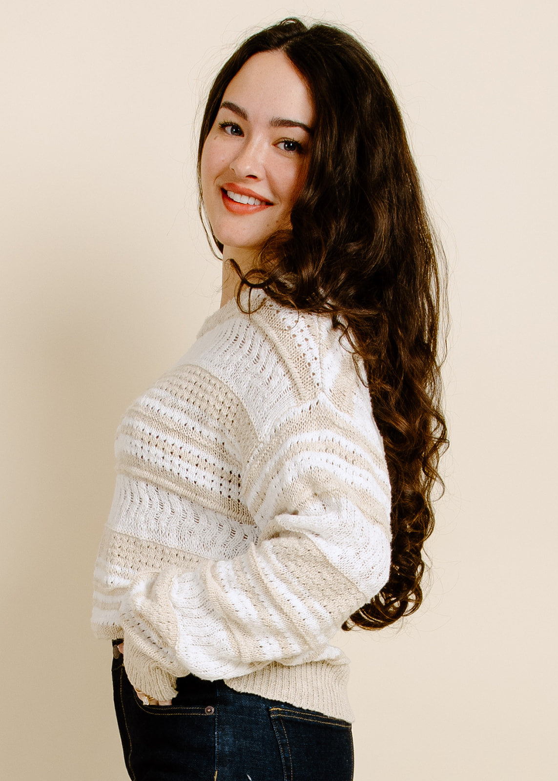 Coralie Striped Sweater - Ivory/Taupe