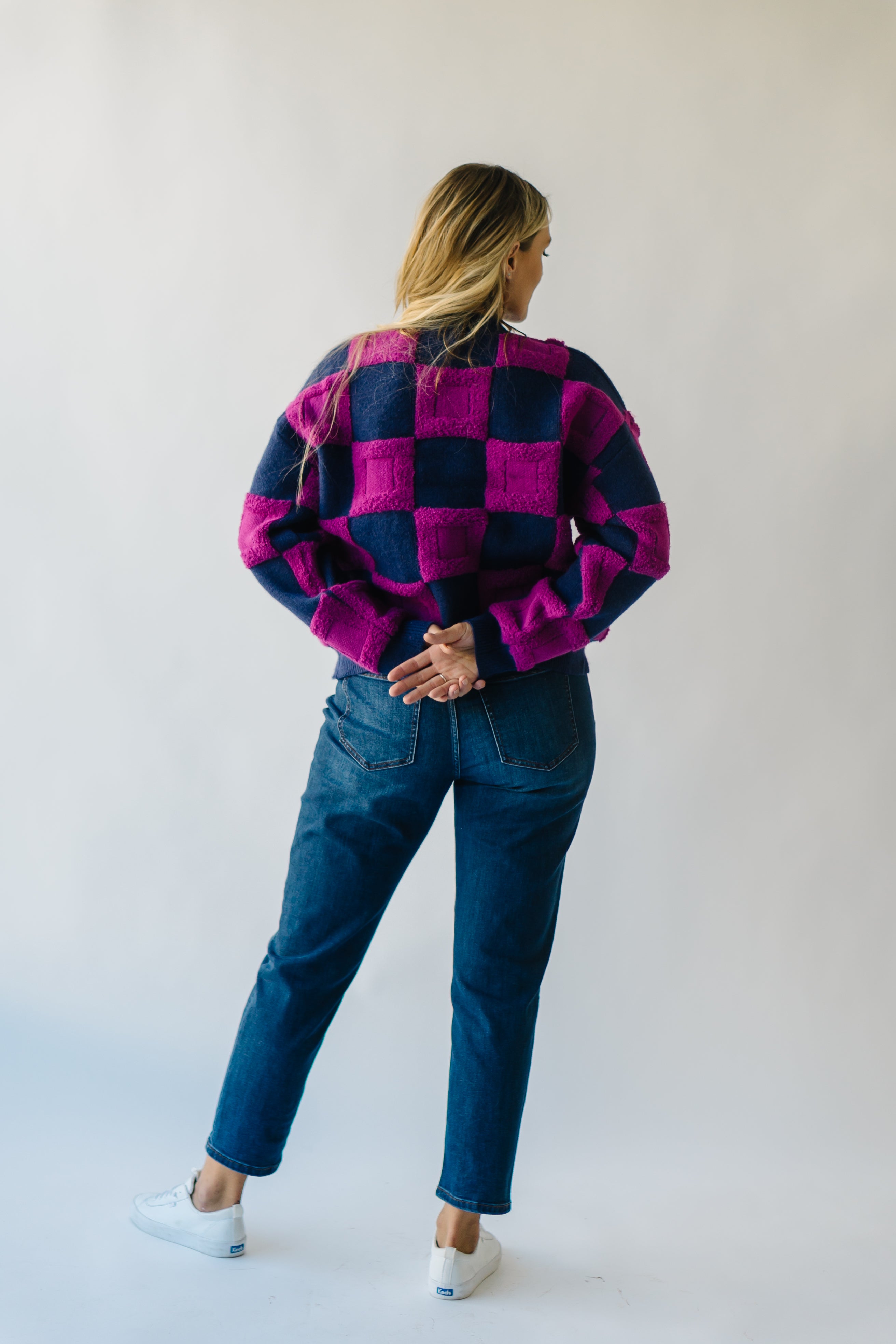 Cortland Checkered Sweater - Navy + Purple | Shop Now