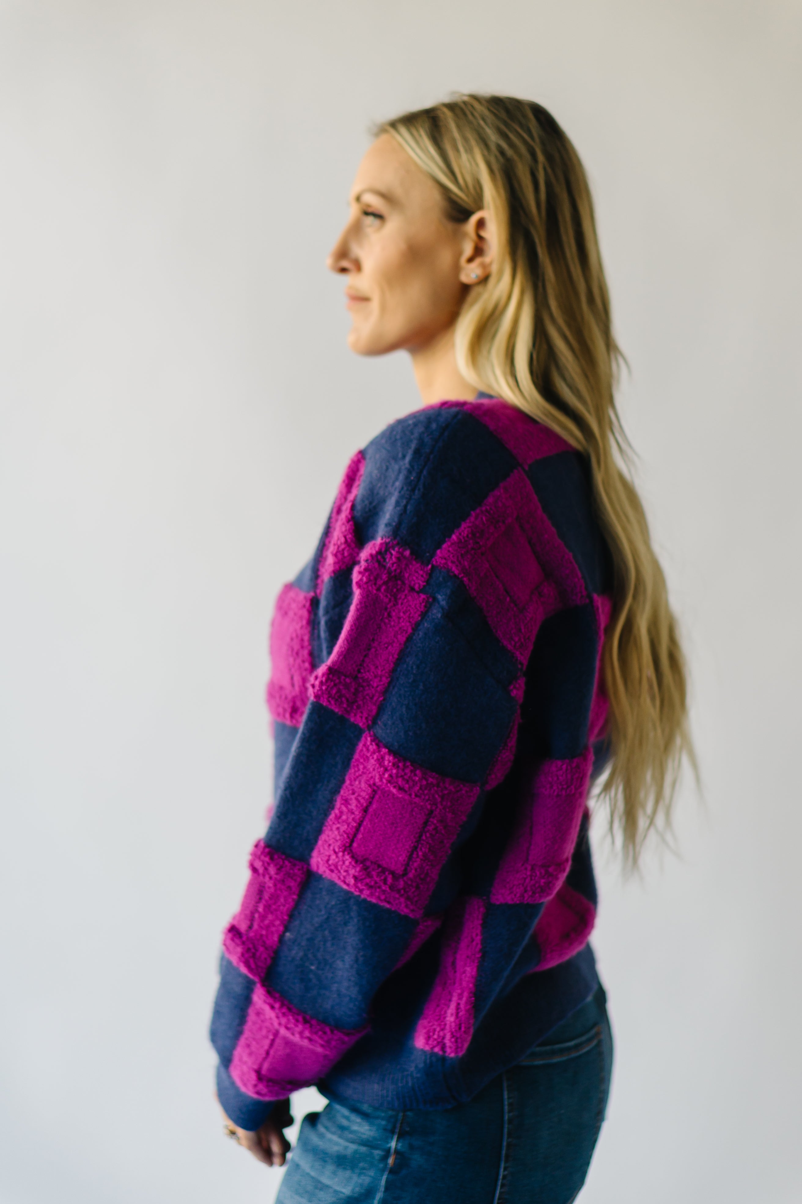 Cortland Checkered Sweater - Navy + Purple | Shop Now