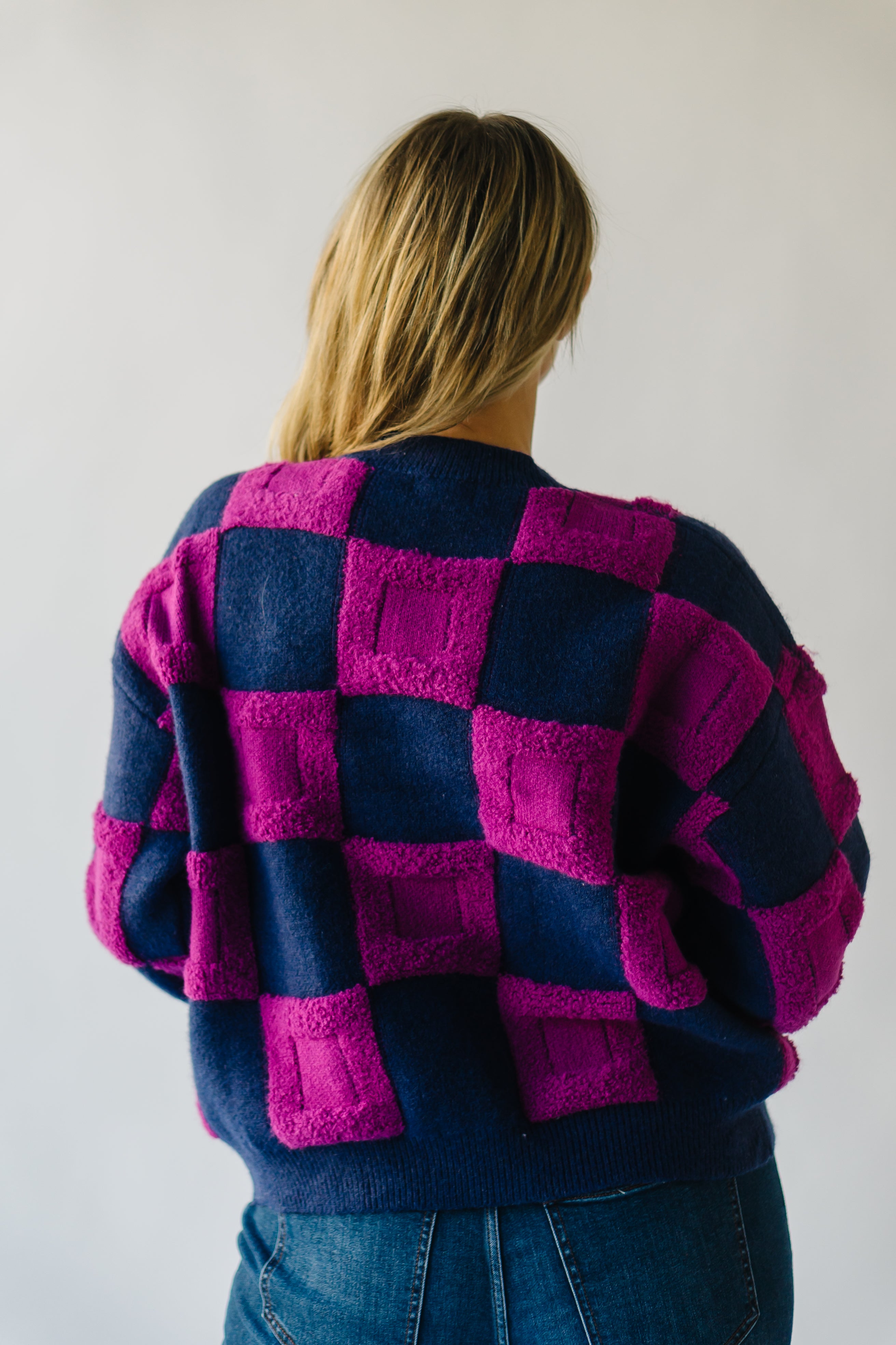 Cortland Checkered Sweater - Navy + Purple | Shop Now