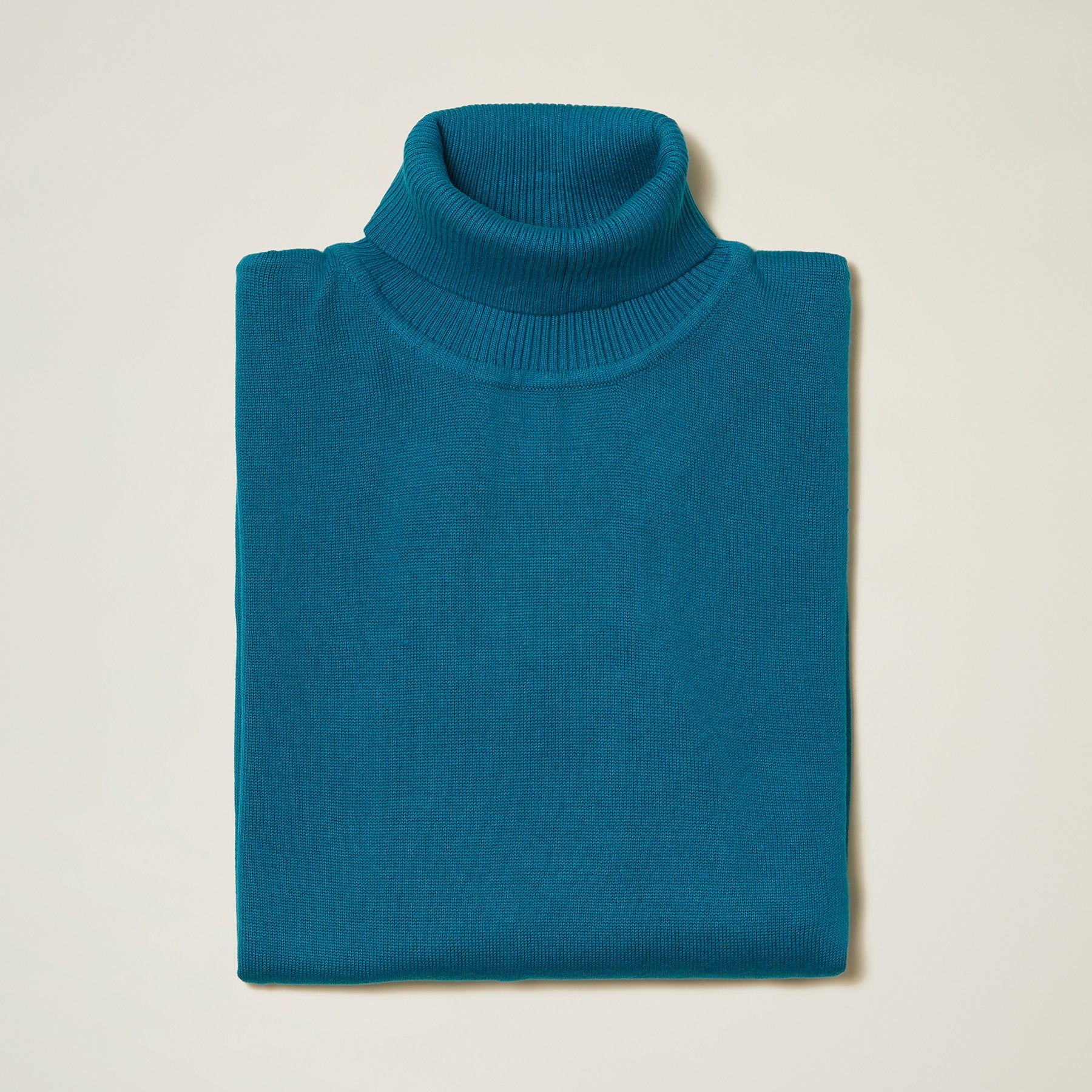 Cotton Blend Turtleneck Sweater - Ocean Blue 4708