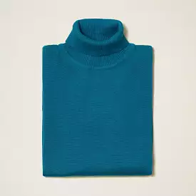 Cotton Blend Turtleneck Sweater - Ocean Blue 4708