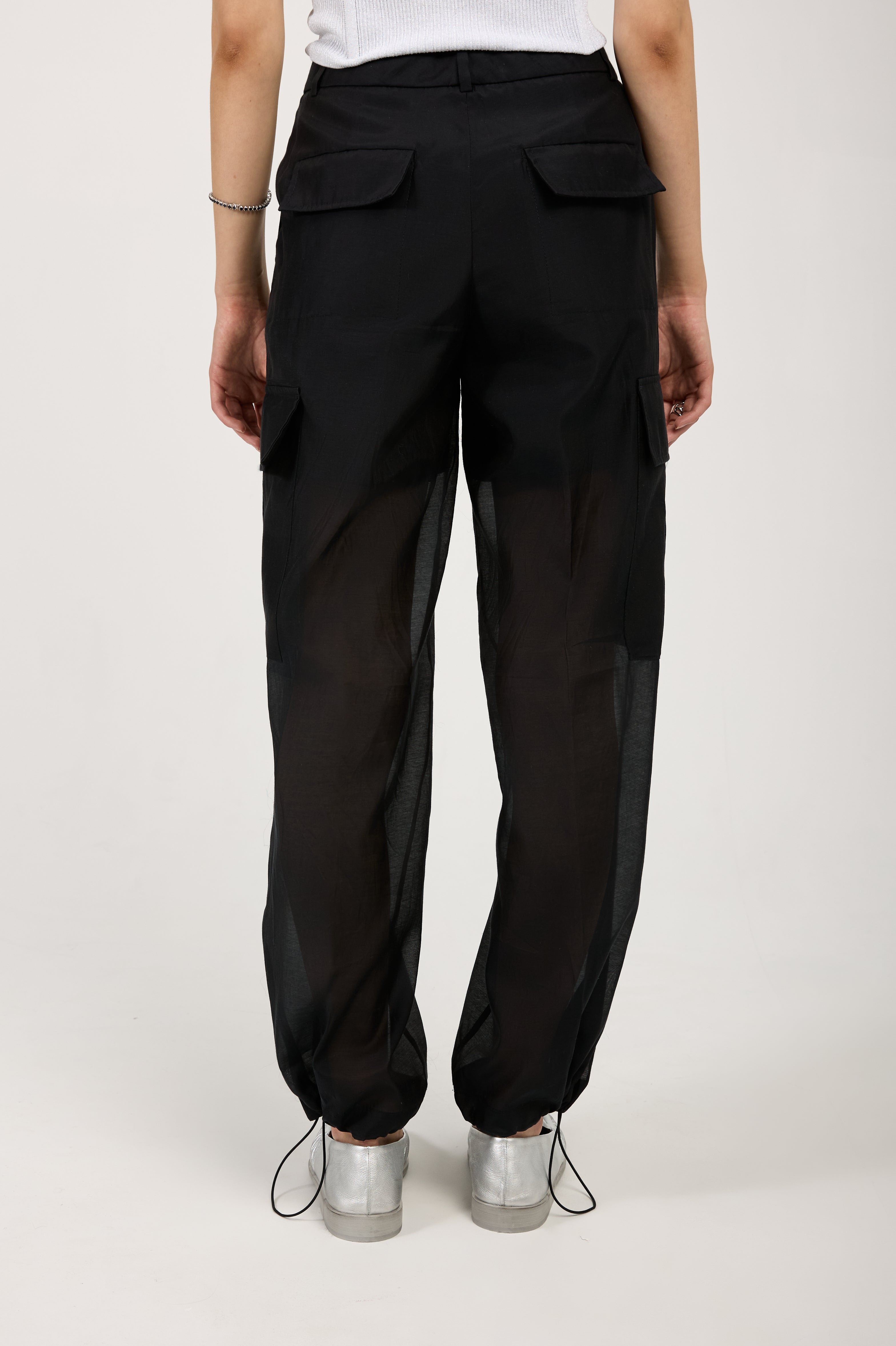 Cotton Silk Organza Black Cargo Pants