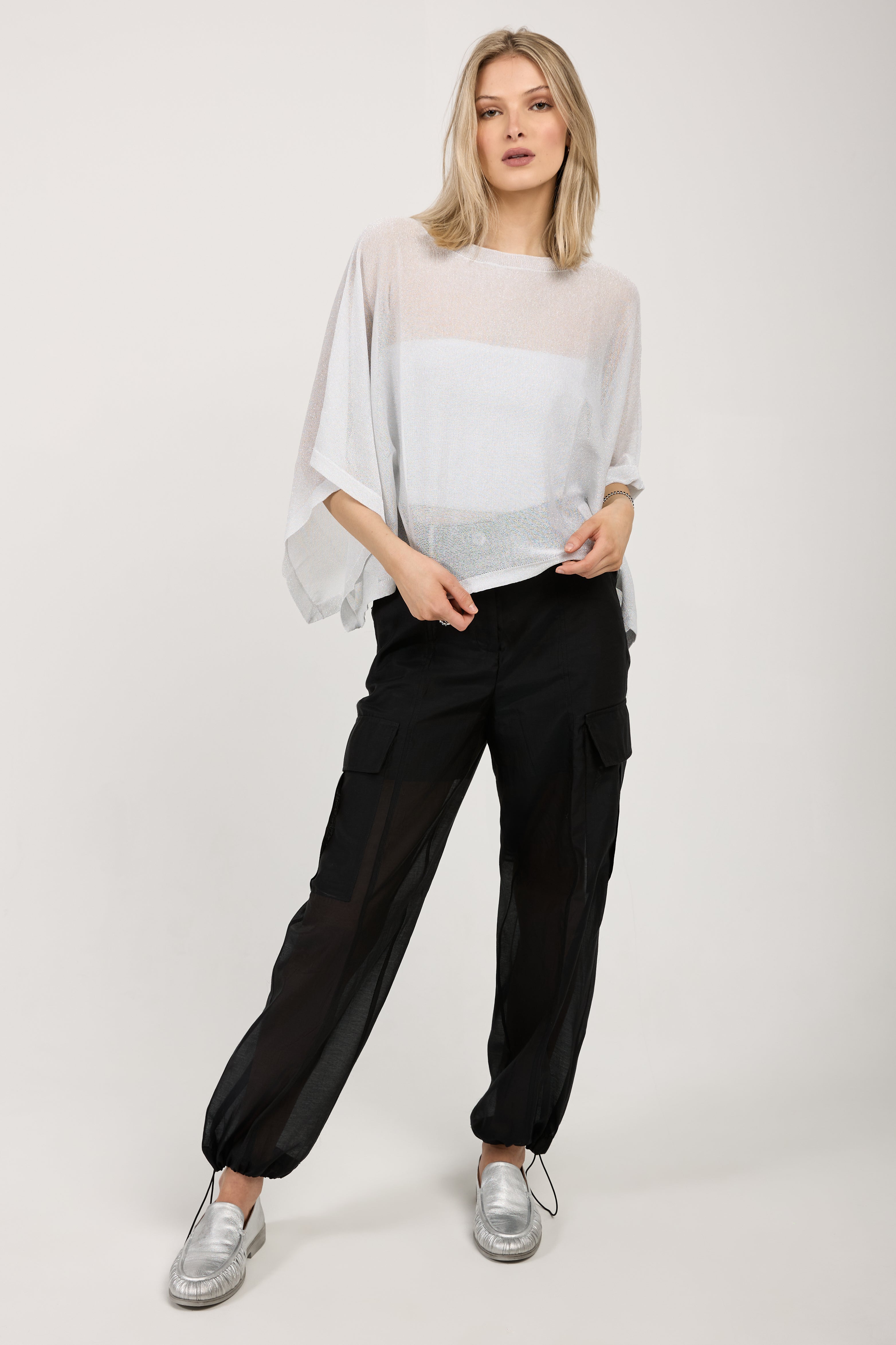 Cotton Silk Organza Black Cargo Pants