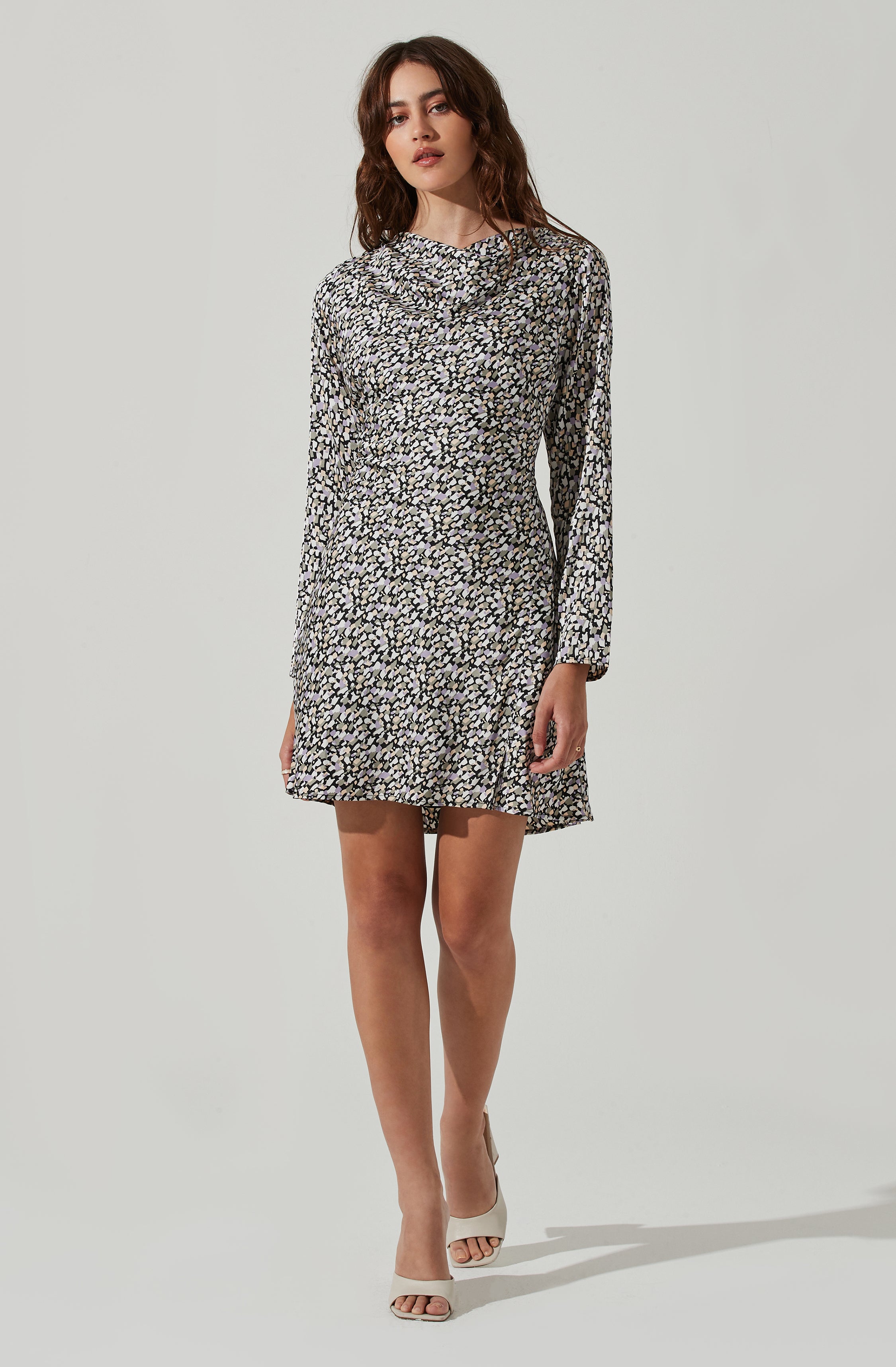 Cowl Neck Mini Dress with Long Sleeves