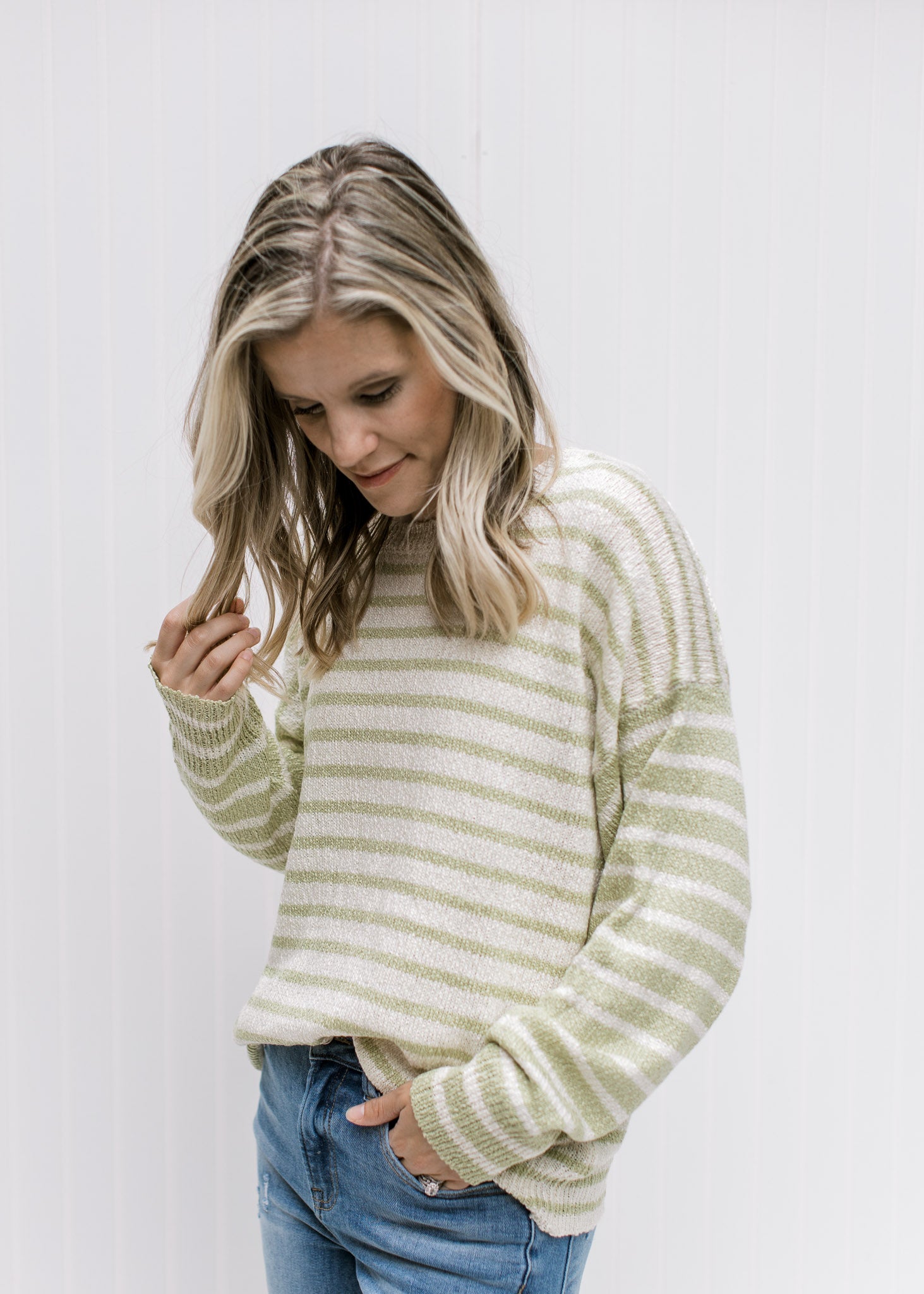 Cream Lime Stripe Sweater