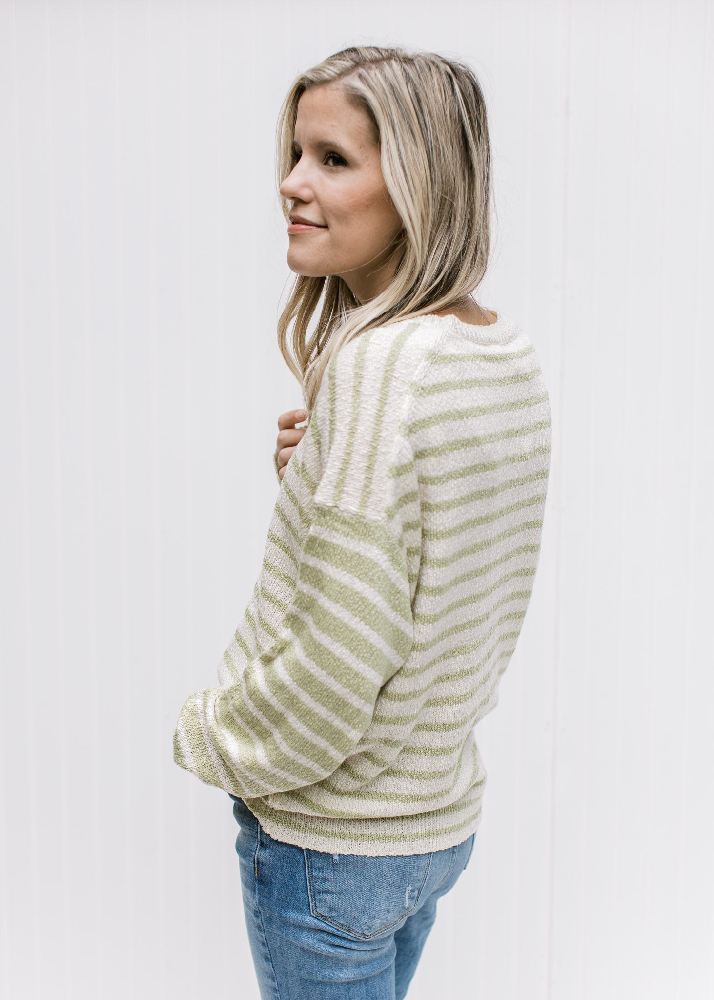 Cream Lime Stripe Sweater