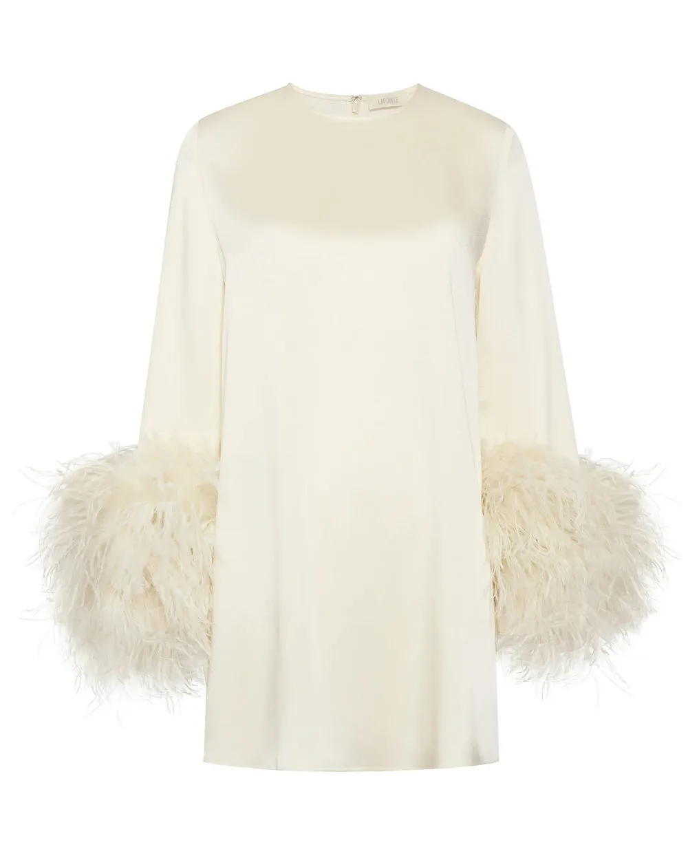 Cream Satin Ostrich Feather Shift Dress: Luxe and Elegant Outfit