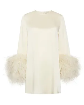 Cream Satin Ostrich Feather Shift Dress: Luxe and Elegant Outfit