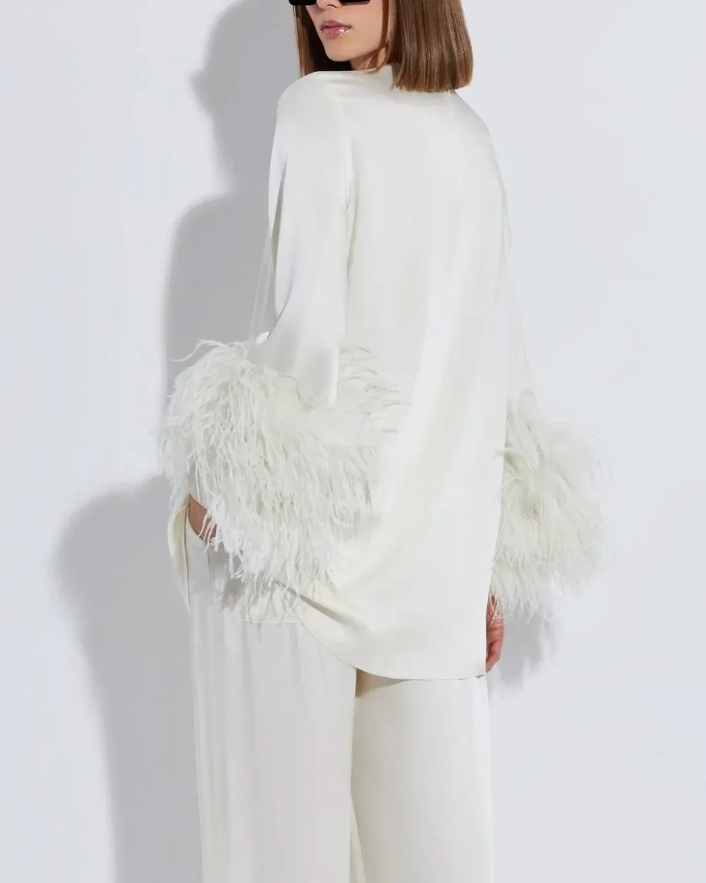 Cream Satin Ostrich Feather Shift Dress: Luxe and Elegant Outfit