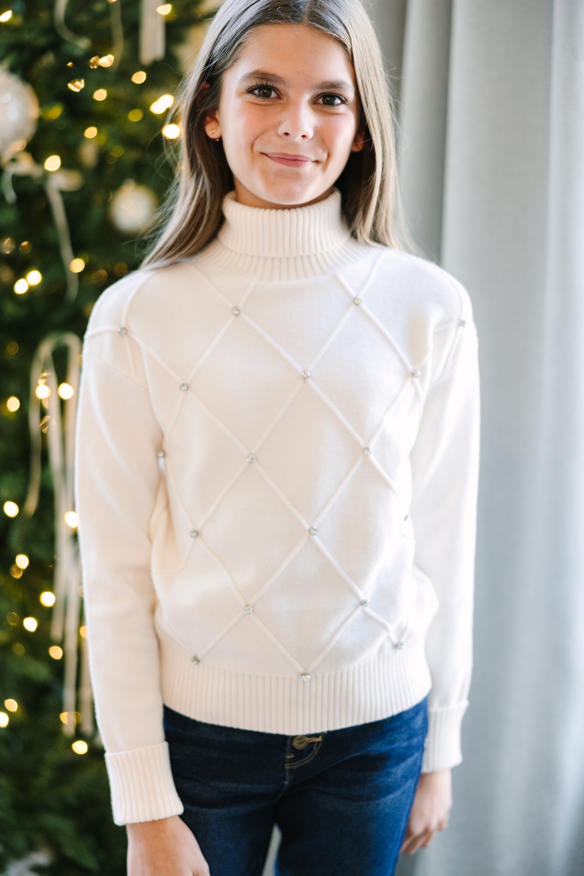 Cream White Embellished Sweater - Girls' Clothing | Girls' Sweater